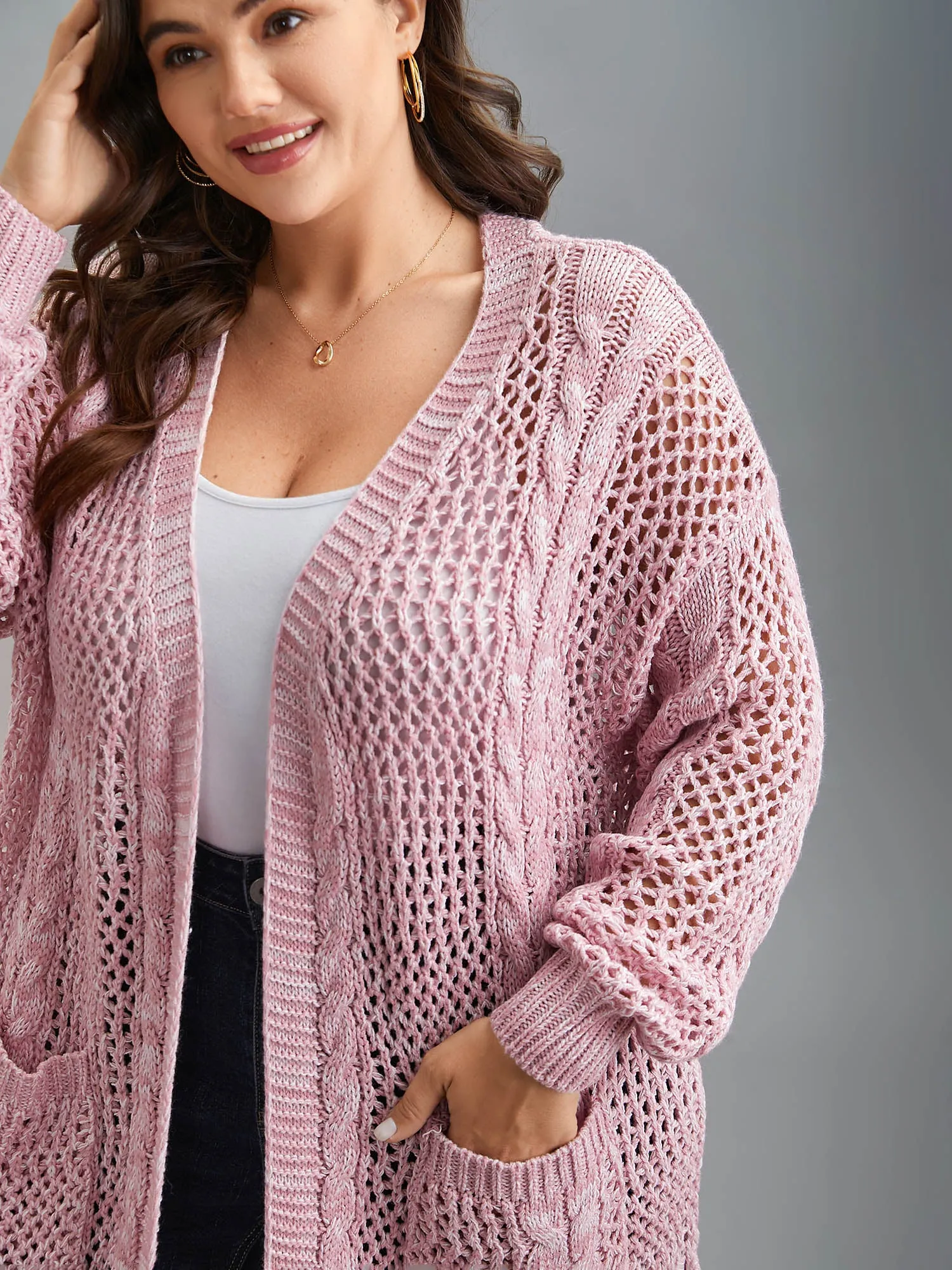 Cut-Out Crochet Textured Open-Front Cardigan sold by Bloomchic product image thumbnail 5