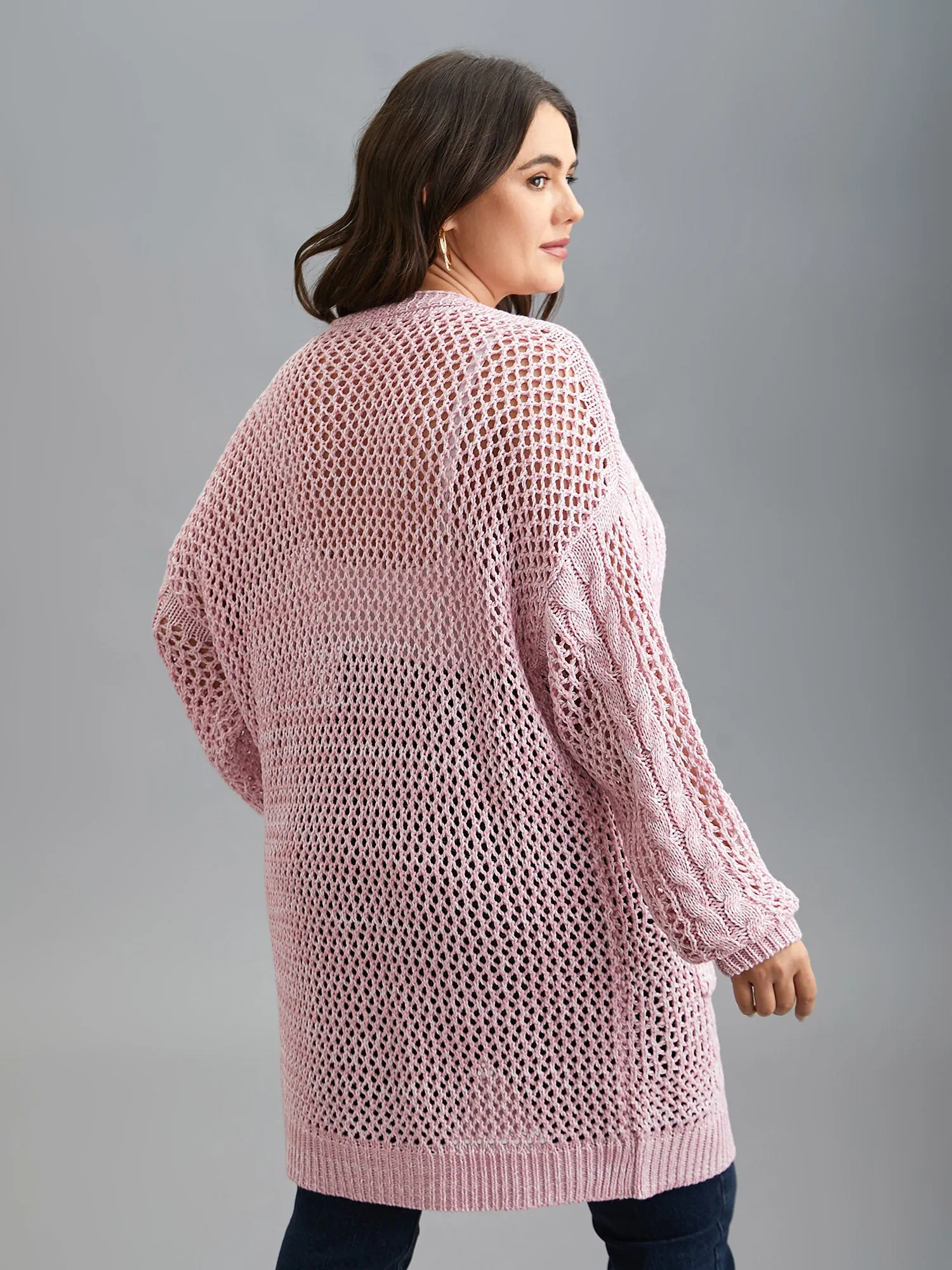 Cut-Out Crochet Textured Open-Front Cardigan sold by Bloomchic product image thumbnail 2