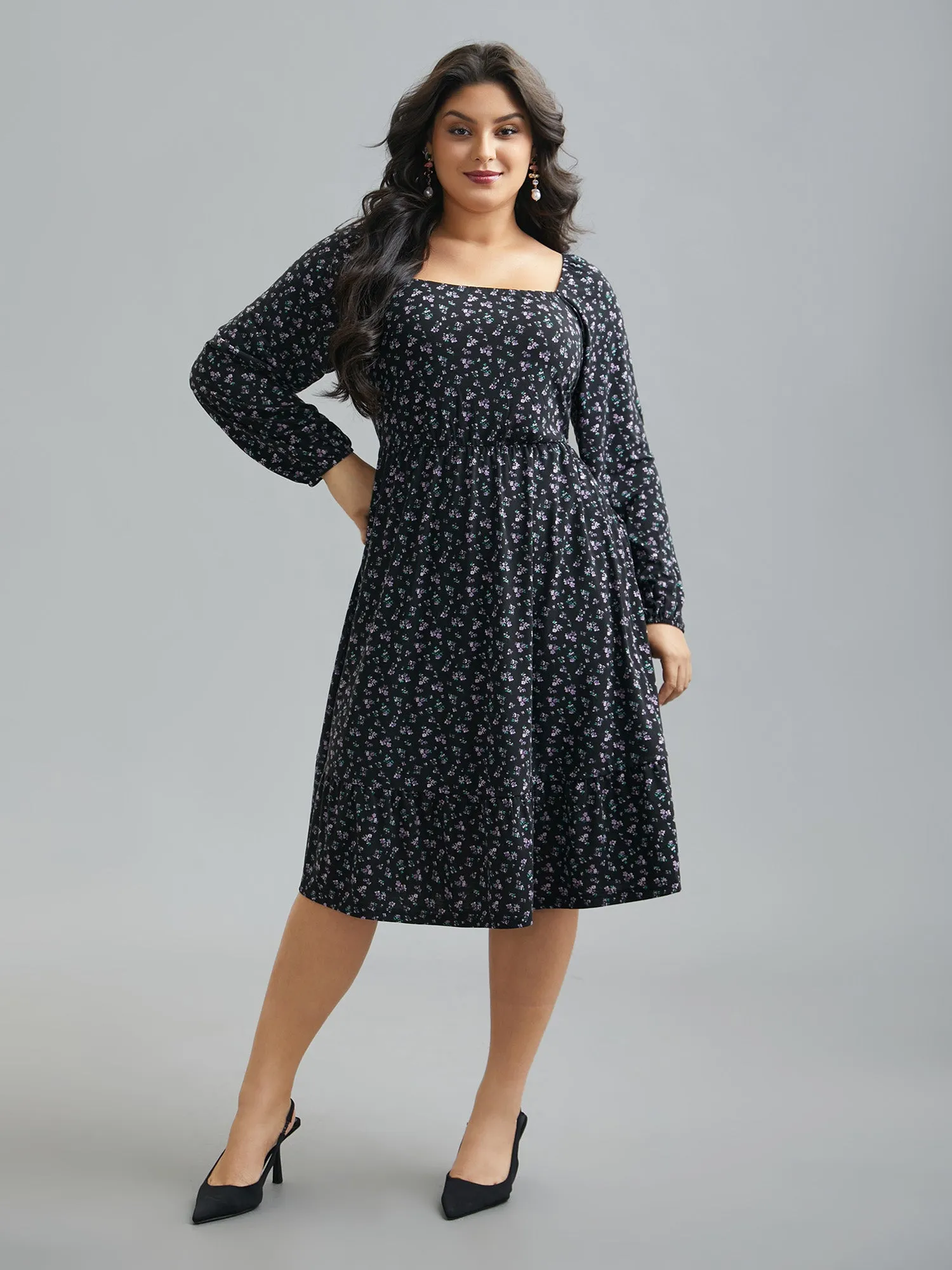 Square Neck Ditsy Floral Elastic Waist Dress sold by Bloomchic product image thumbnail 2