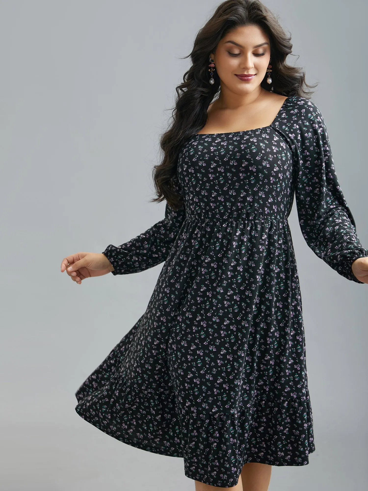 Square Neck Ditsy Floral Elastic Waist Dress sold by Bloomchic product image thumbnail 3