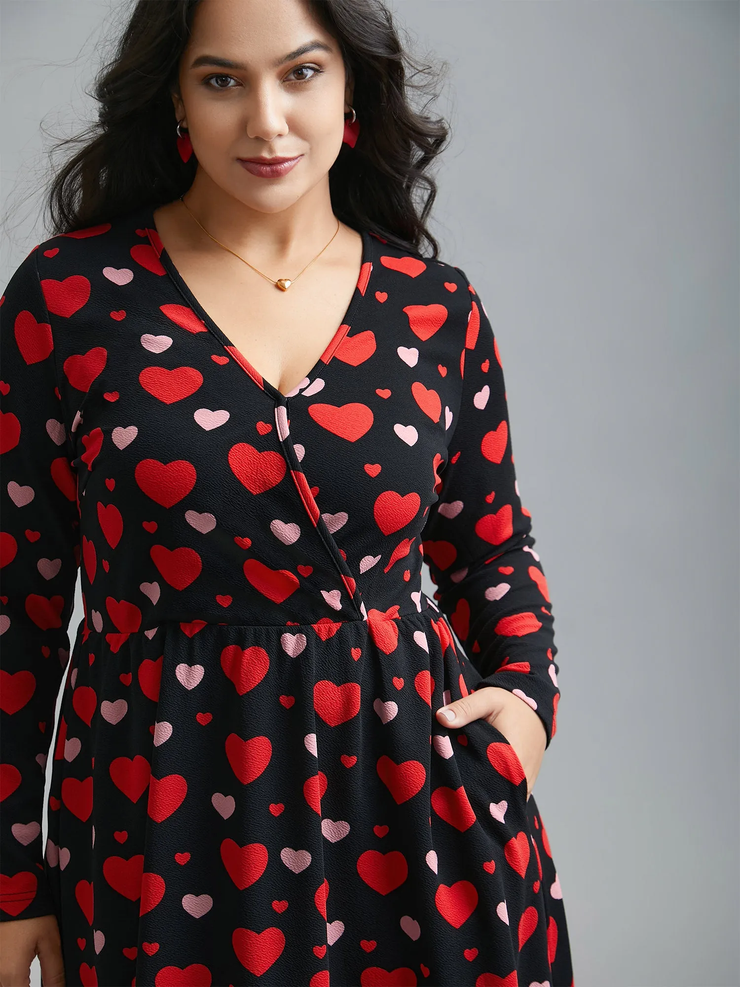 Wrap Neck Hearts Print Knit Dress sold by Bloomchic product image thumbnail 4