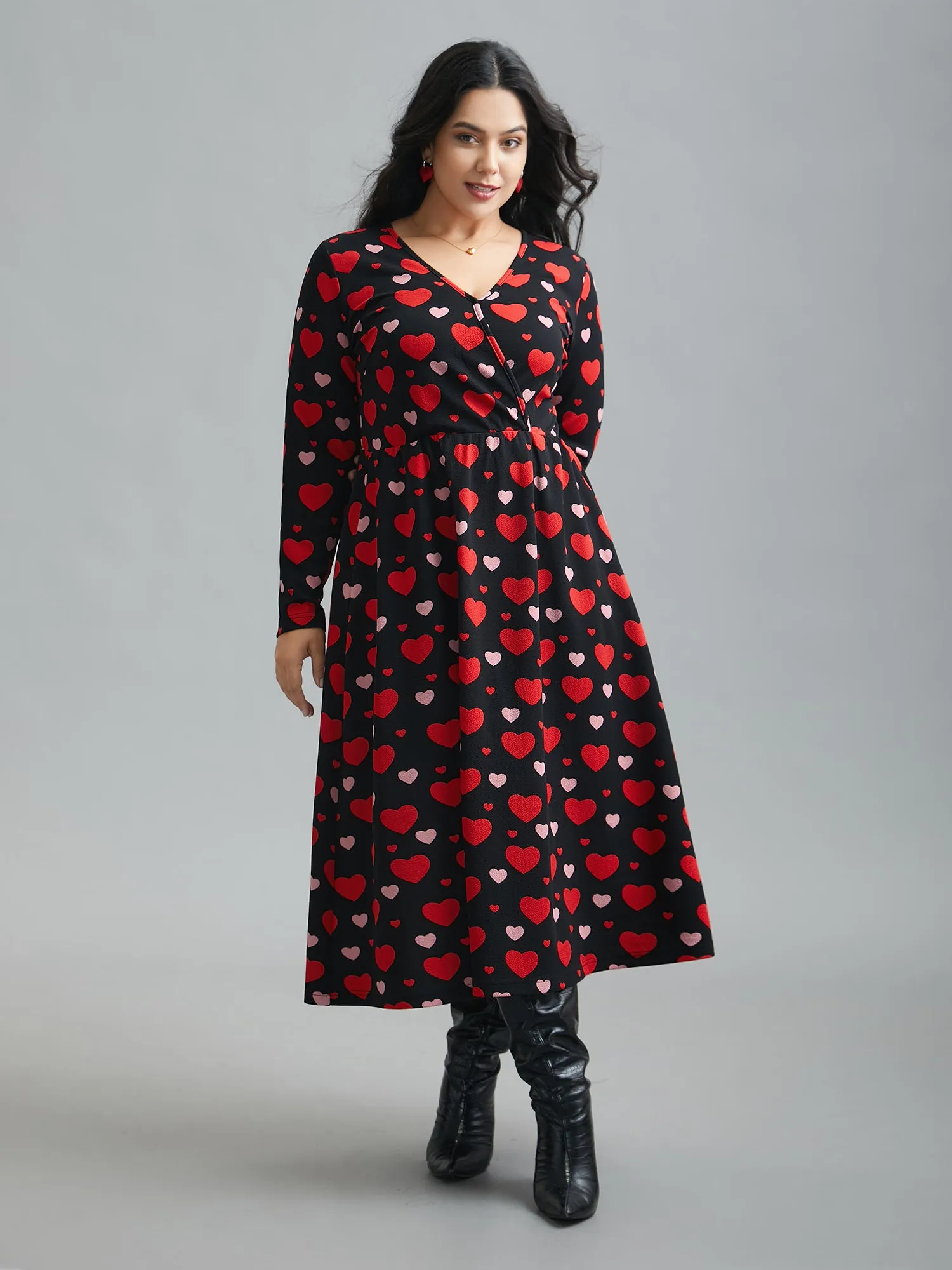 Wrap Neck Hearts Print Knit Dress sold by Bloomchic product image thumbnail 2