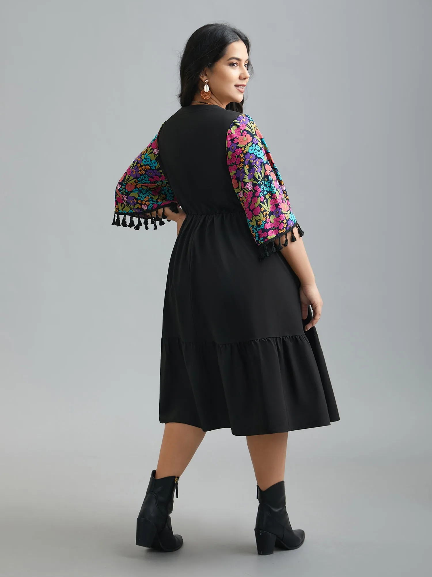 Cotton Floral Embroidered Contrast Webbing Tassels Dress sold by Bloomchic product image thumbnail 5