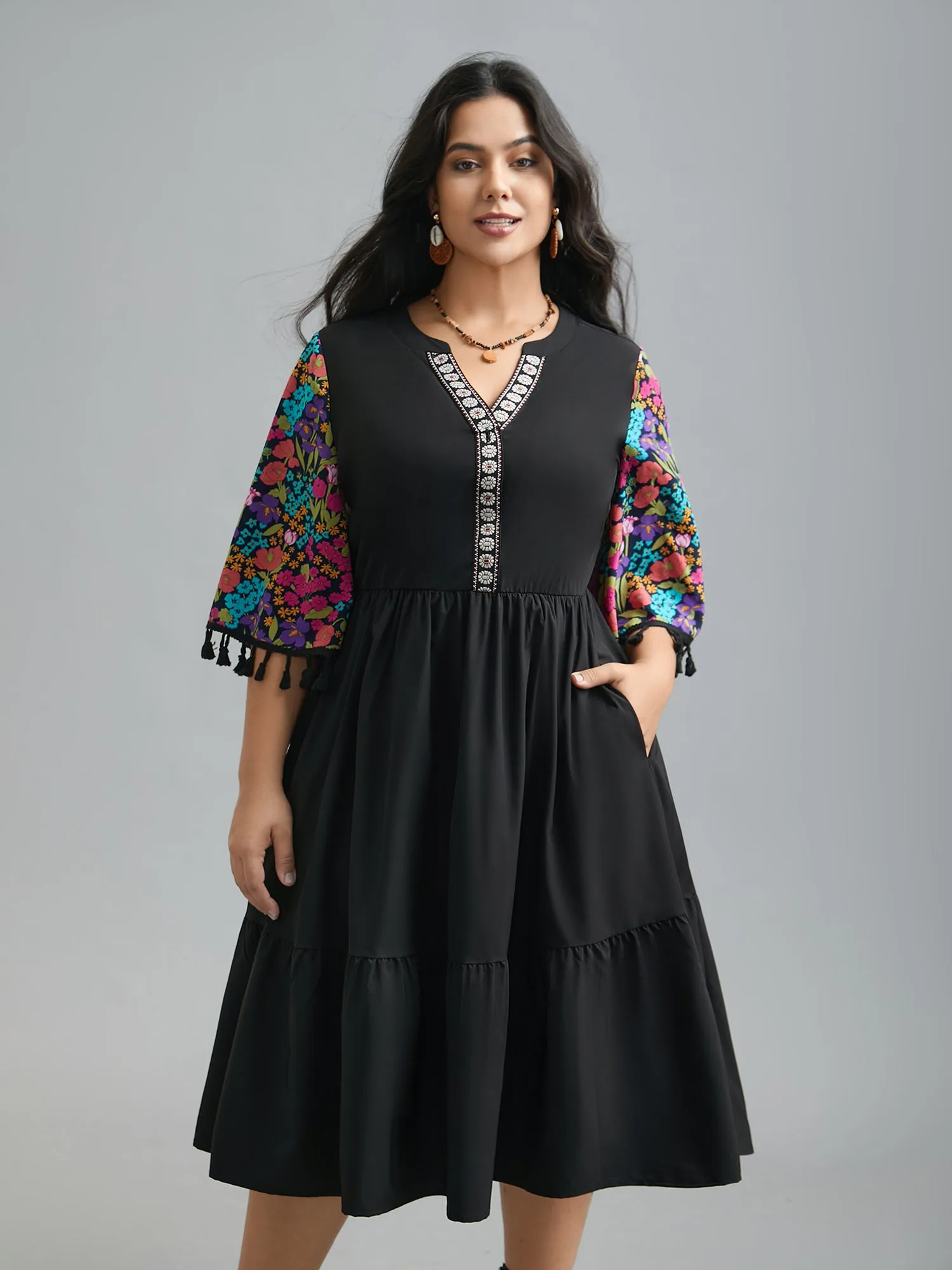 Cotton Floral Embroidered Contrast Webbing Tassels Dress sold by Bloomchic product image thumbnail 3