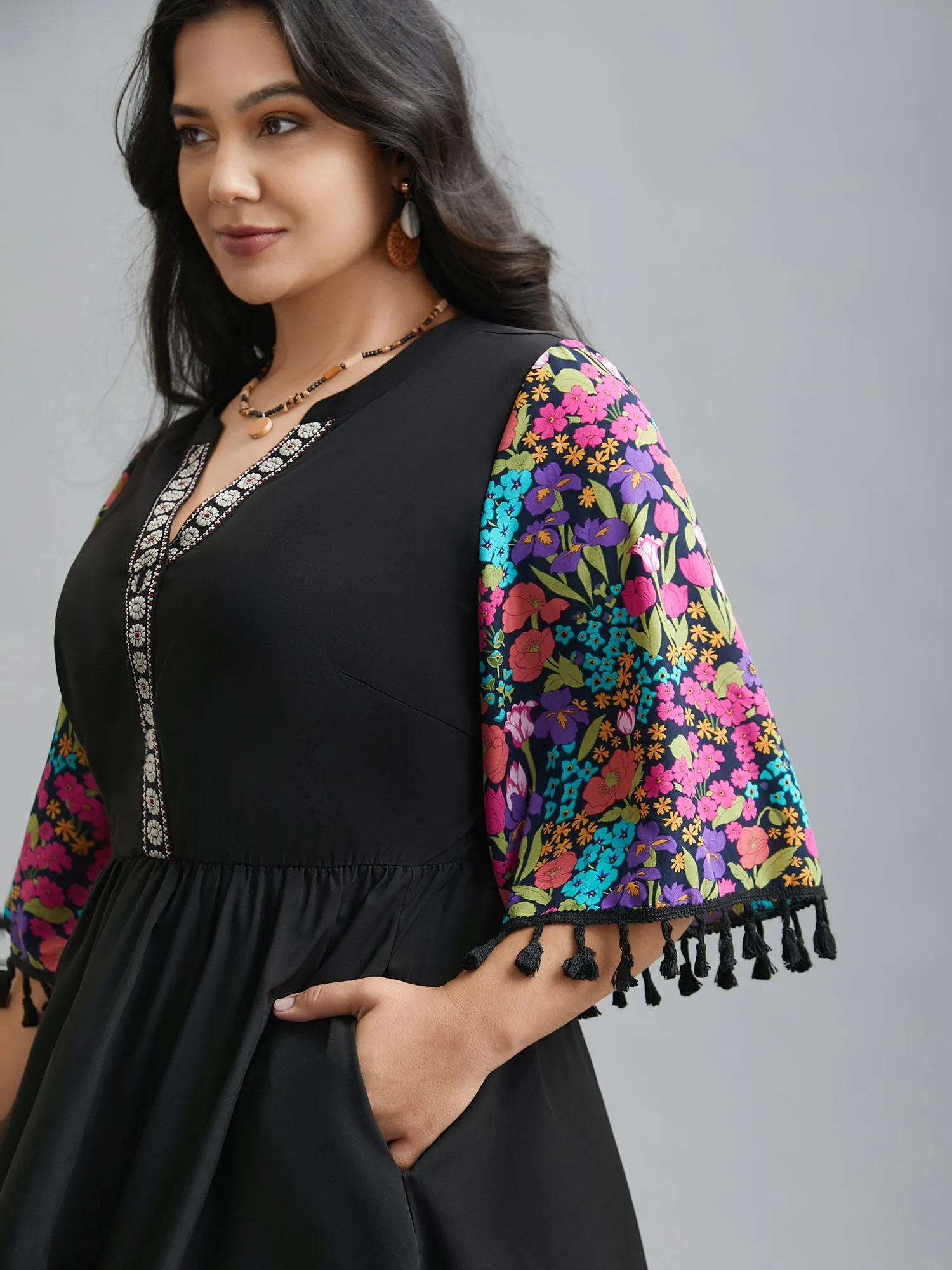 Cotton Floral Embroidered Contrast Webbing Tassels Dress sold by Bloomchic product image thumbnail 2