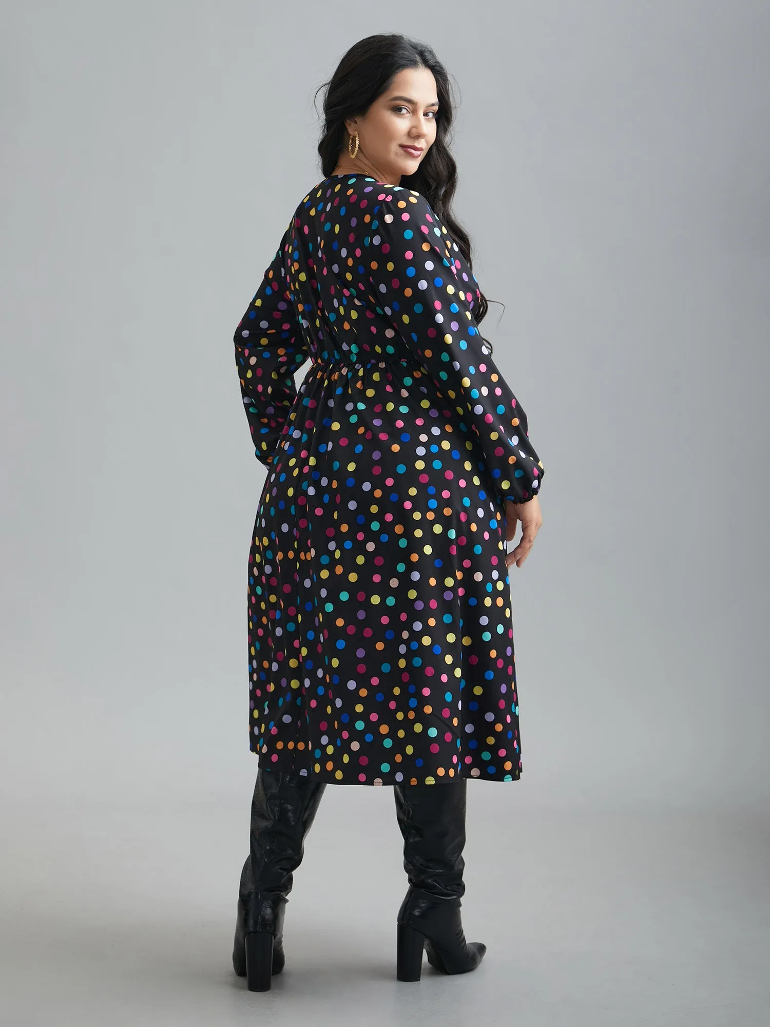 Multi-Color Polka Dot Stretchy-Waist Dress sold by Bloomchic product image thumbnail 4