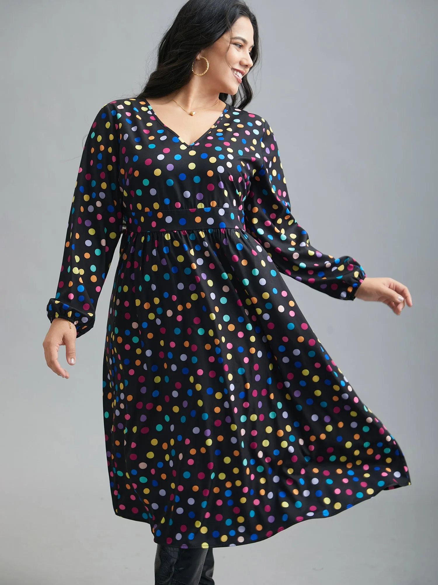 Multi-Color Polka Dot Stretchy-Waist Dress sold by Bloomchic