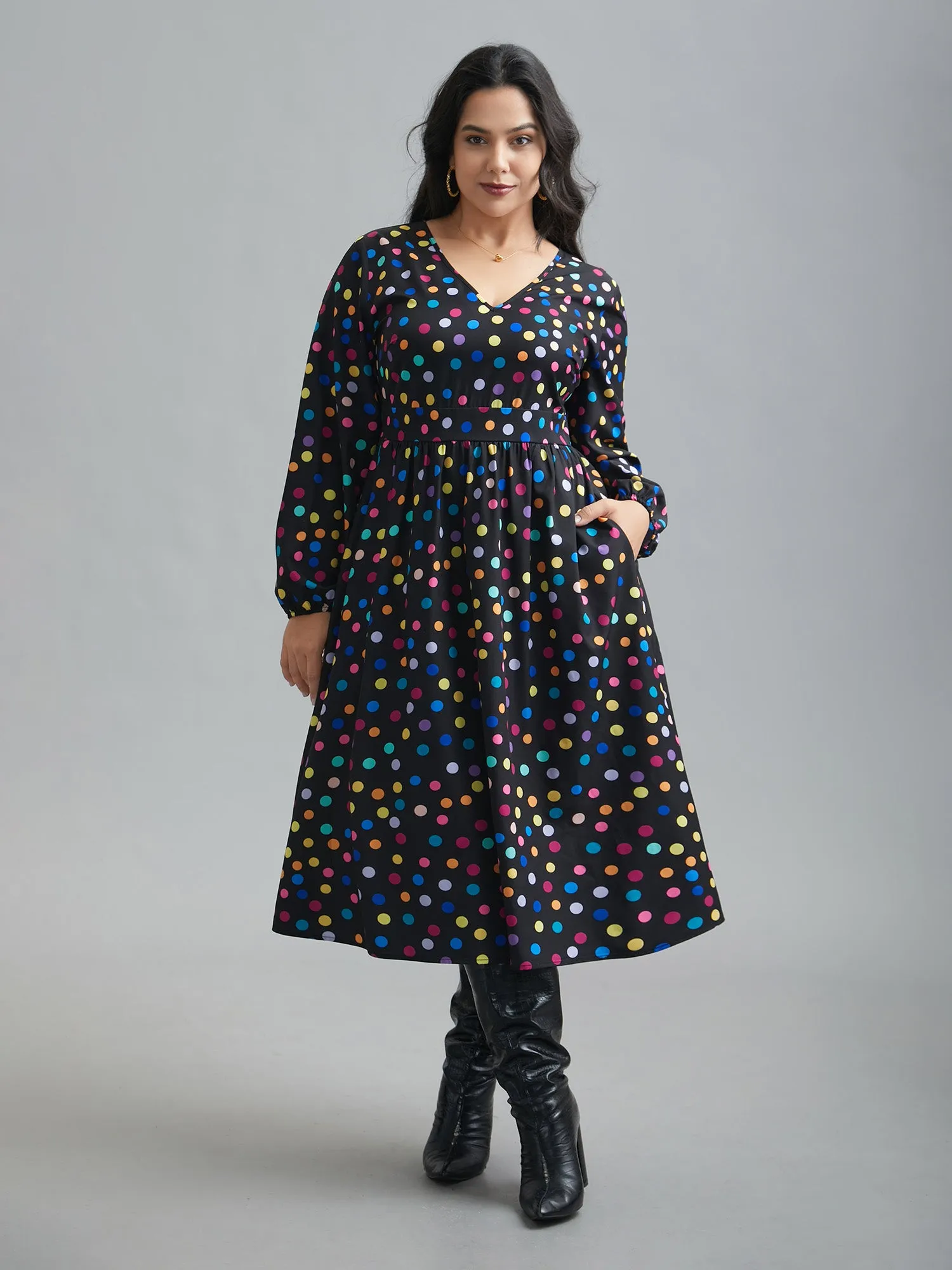 Multi-Color Polka Dot Stretchy-Waist Dress sold by Bloomchic product image thumbnail 2