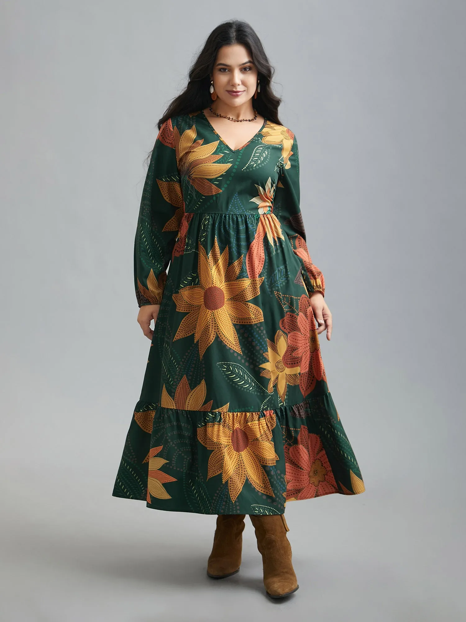 V-Neck Floral Elastic Waist Maxi Dress sold by Bloomchic product image thumbnail 4