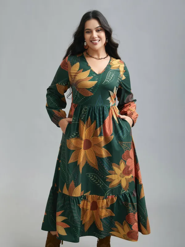 V-Neck Floral Elastic Waist Maxi Dress sold by Bloomchic