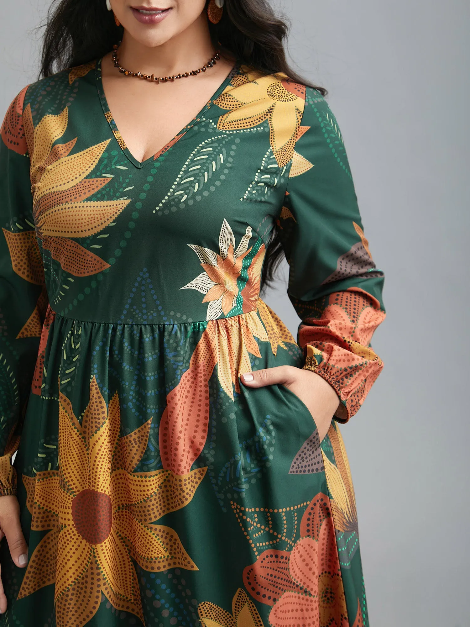 V-Neck Floral Elastic Waist Maxi Dress sold by Bloomchic product image thumbnail 2