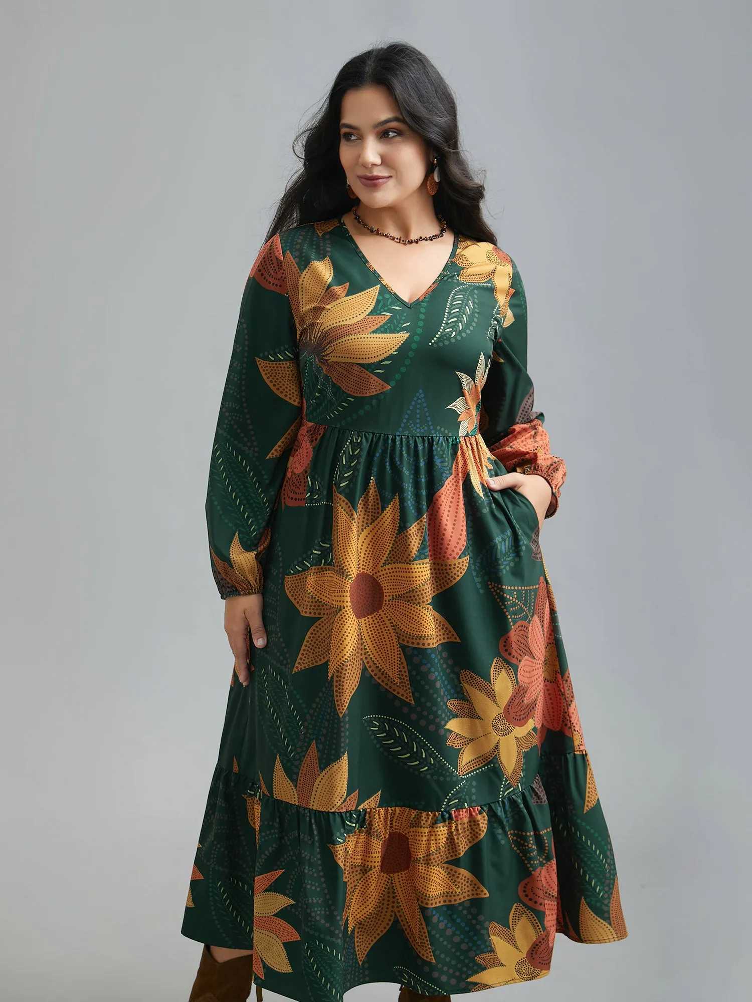 V-Neck Floral Elastic Waist Maxi Dress sold by Bloomchic product image thumbnail 3