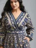 Surplice Neck Boho Print Elastic Waist Dress sold by Bloomchic