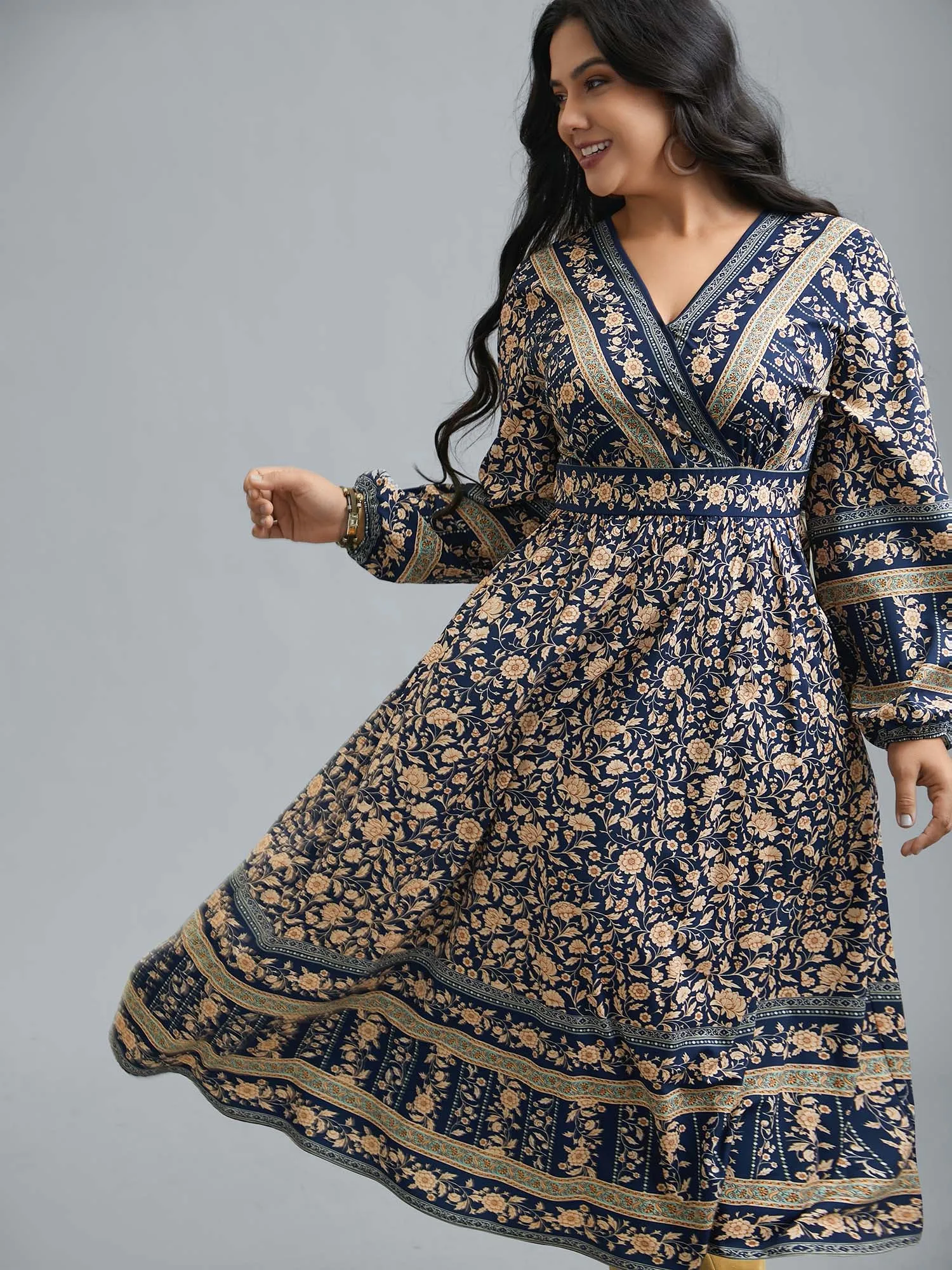 Surplice Neck Boho Print Elastic Waist Dress sold by Bloomchic product image thumbnail 2