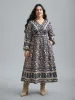 Surplice Neck Boho Print Elastic Waist Dress sold by Bloomchic