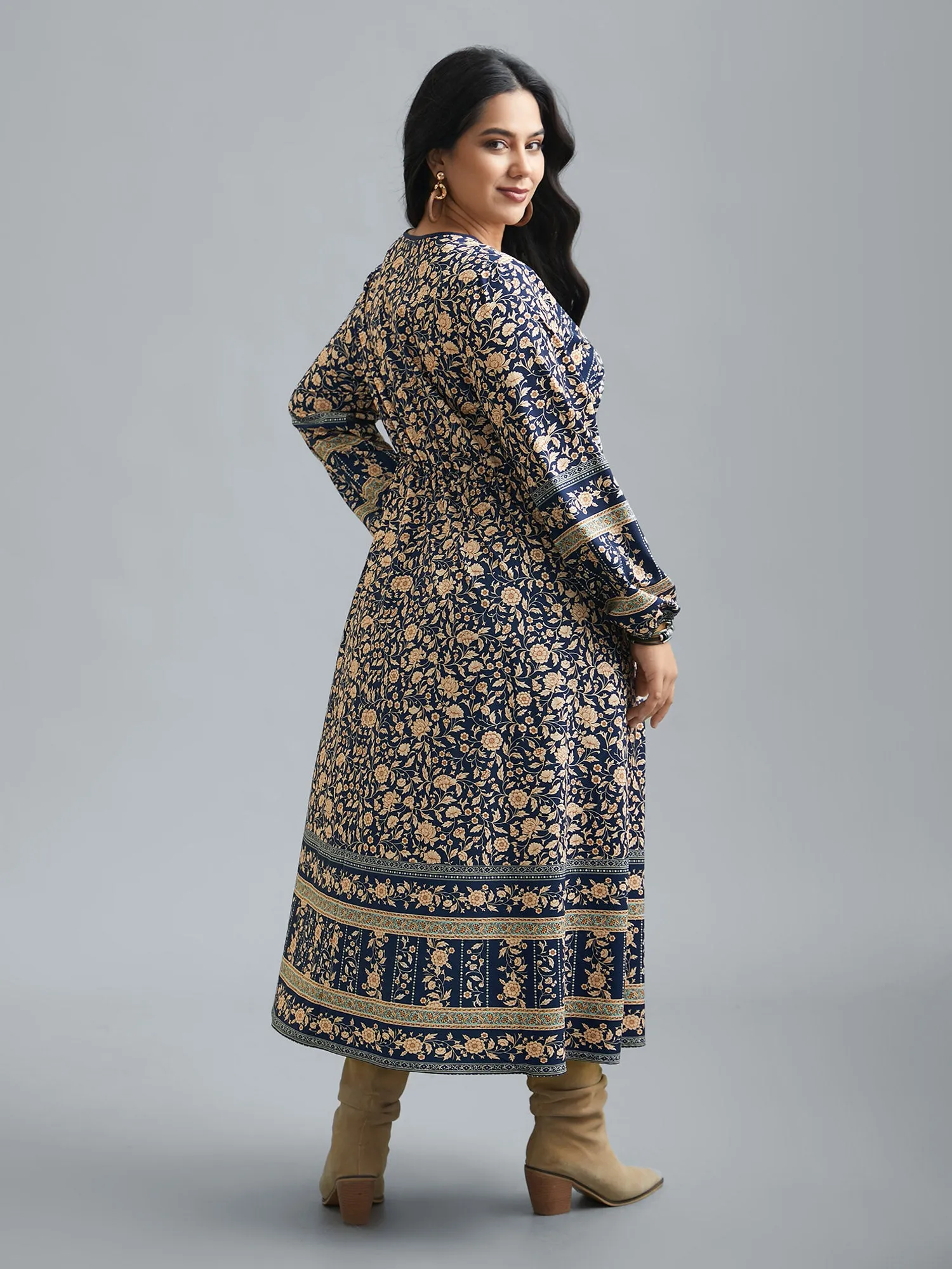 Surplice Neck Boho Print Elastic Waist Dress sold by Bloomchic product image thumbnail 5