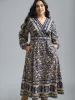 Surplice Neck Boho Print Elastic Waist Dress sold by Bloomchic
