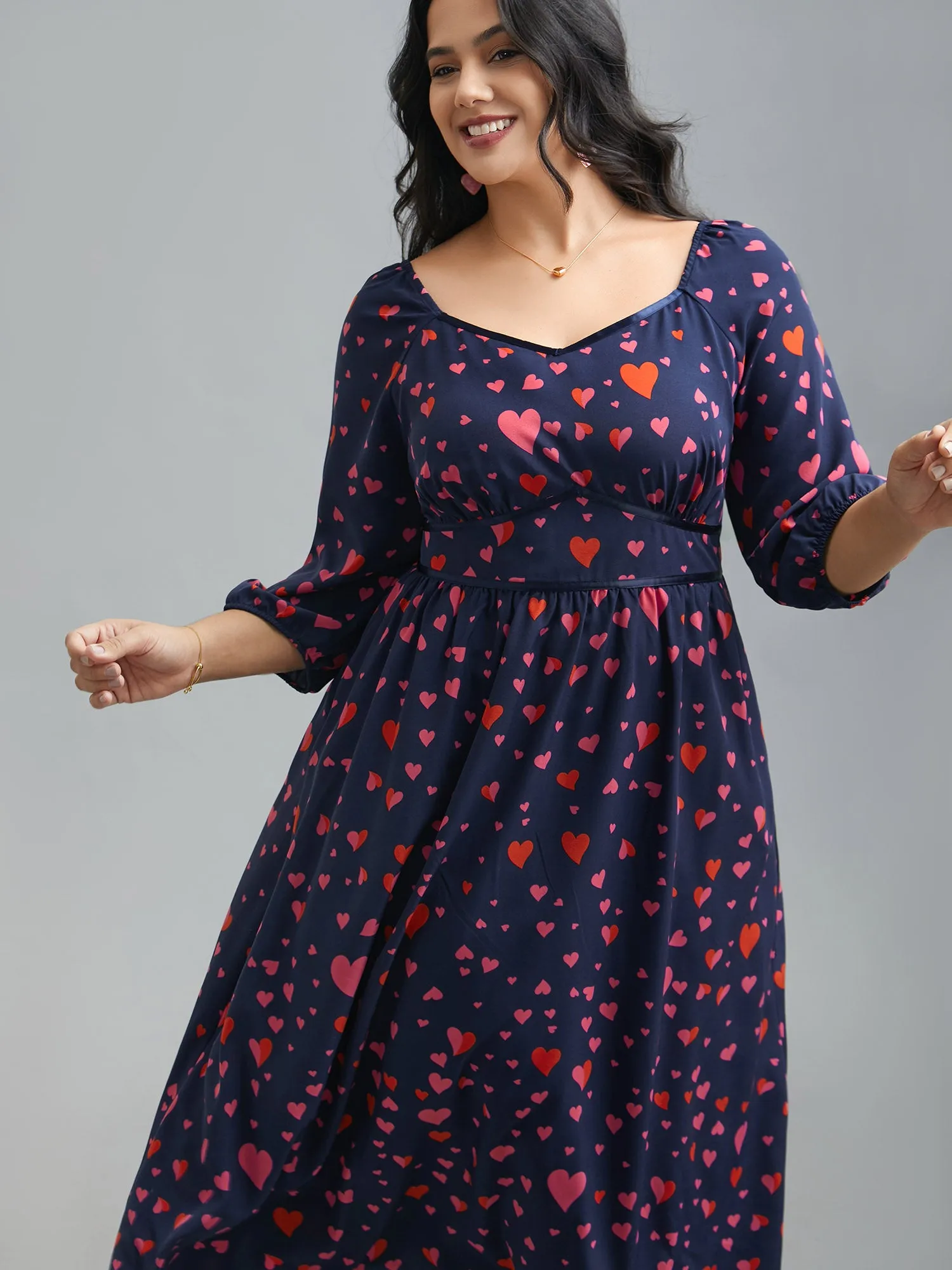 Hearts Print Contrast Webbing Pocket Dress sold by Bloomchic product image thumbnail 4