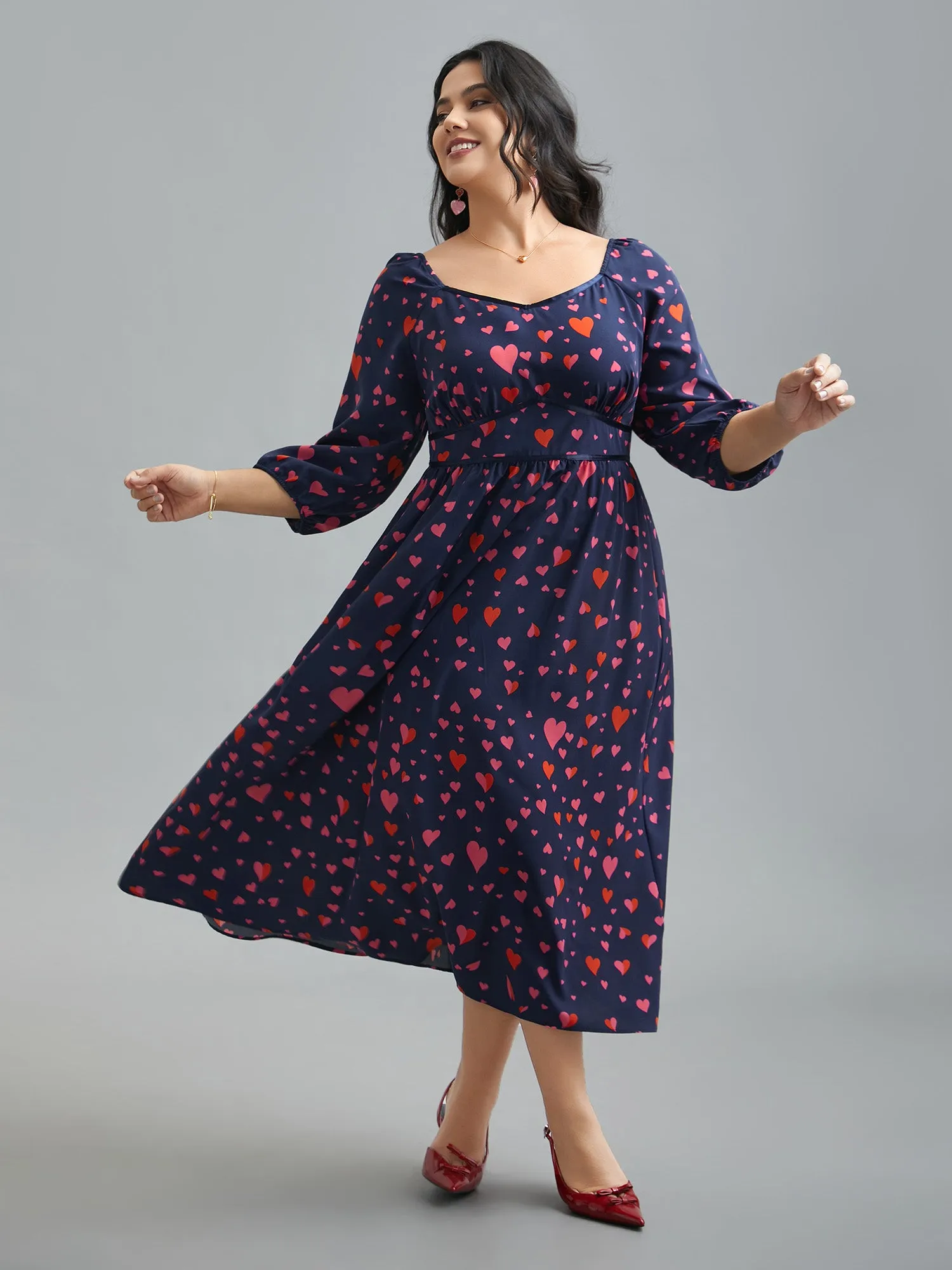 Hearts Print Contrast Webbing Pocket Dress sold by Bloomchic