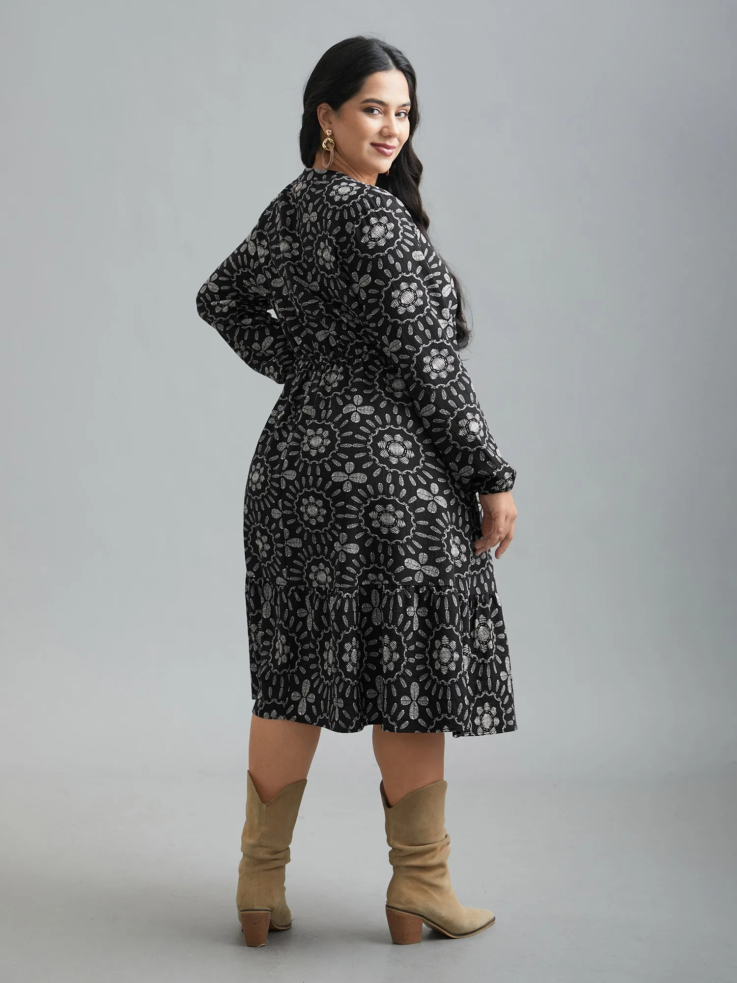 Notched Collar Print Tiered Midi Dress sold by Bloomchic product image thumbnail 5