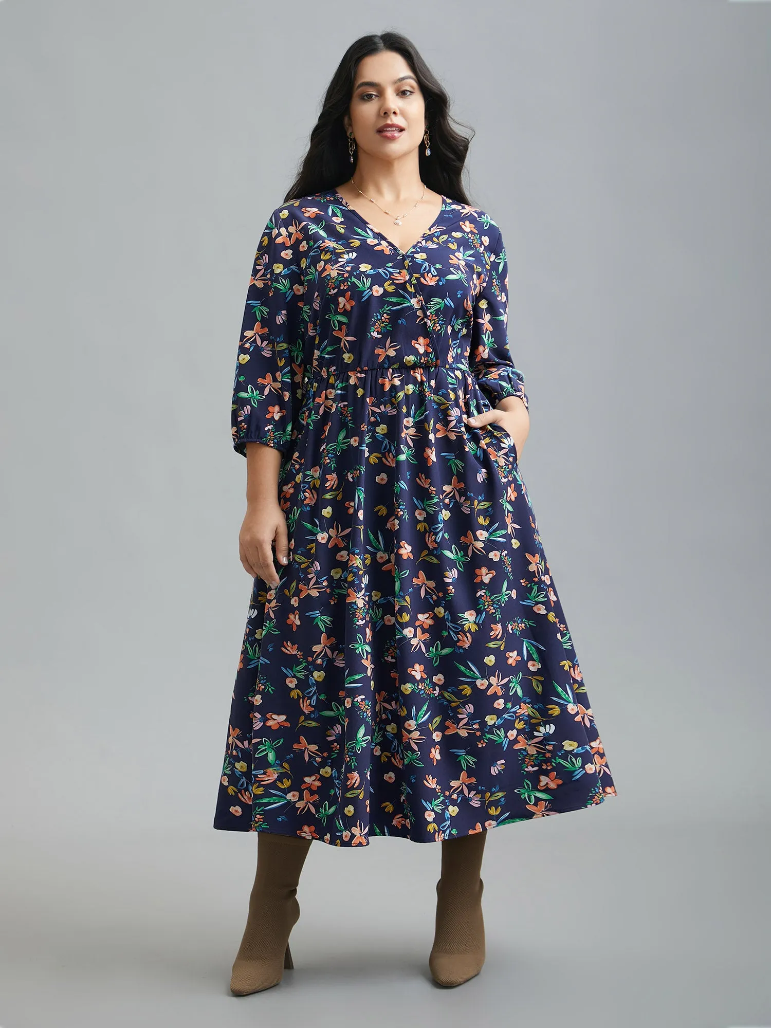 Surplice Neck Floral Print Pocket Dress sold by Bloomchic product image thumbnail 2