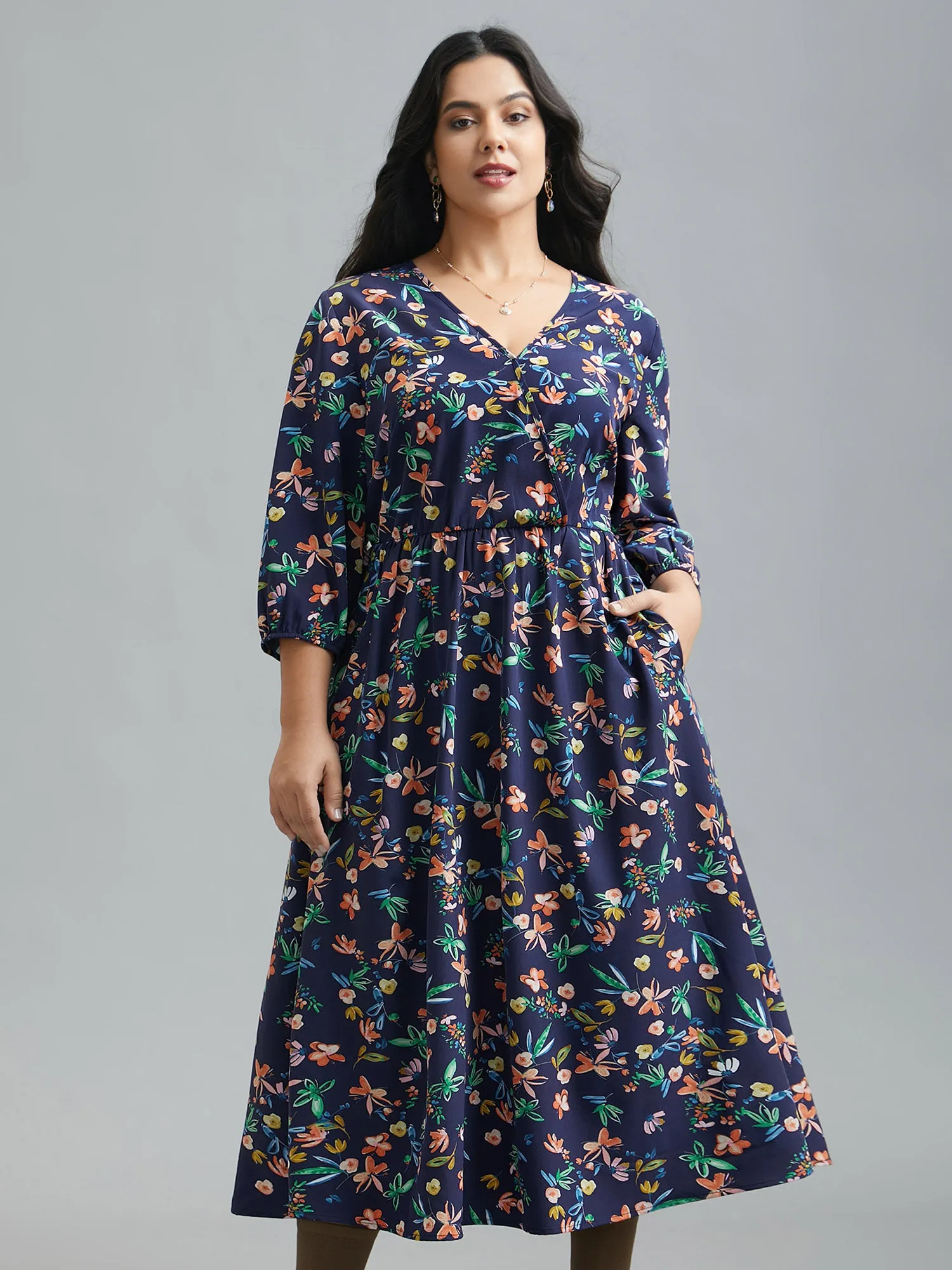 Surplice Neck Floral Print Pocket Dress sold by Bloomchic product image thumbnail 4