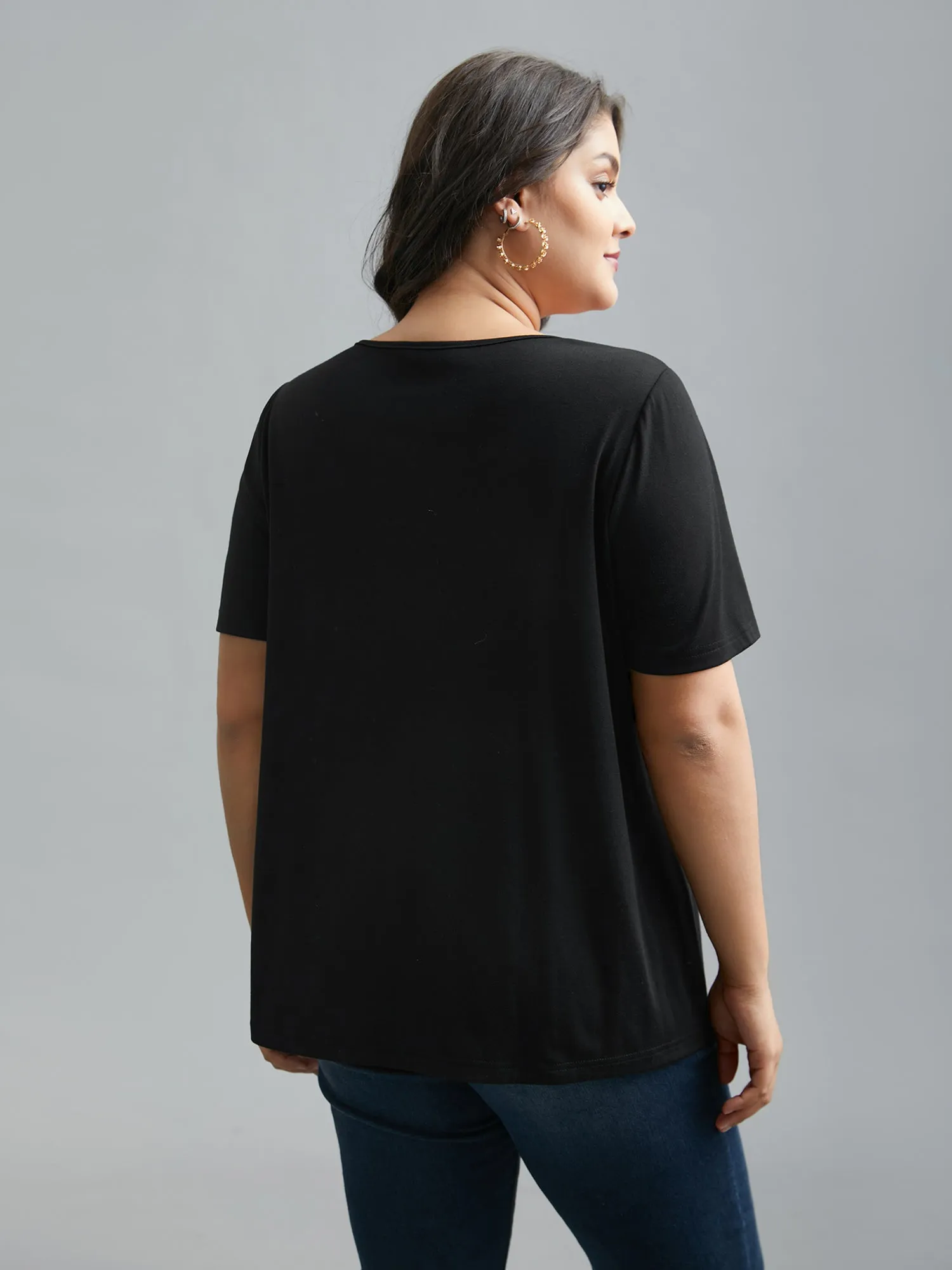 V-Neck Rhinestone Stretchy T-Shirt sold by Bloomchic product image thumbnail 3