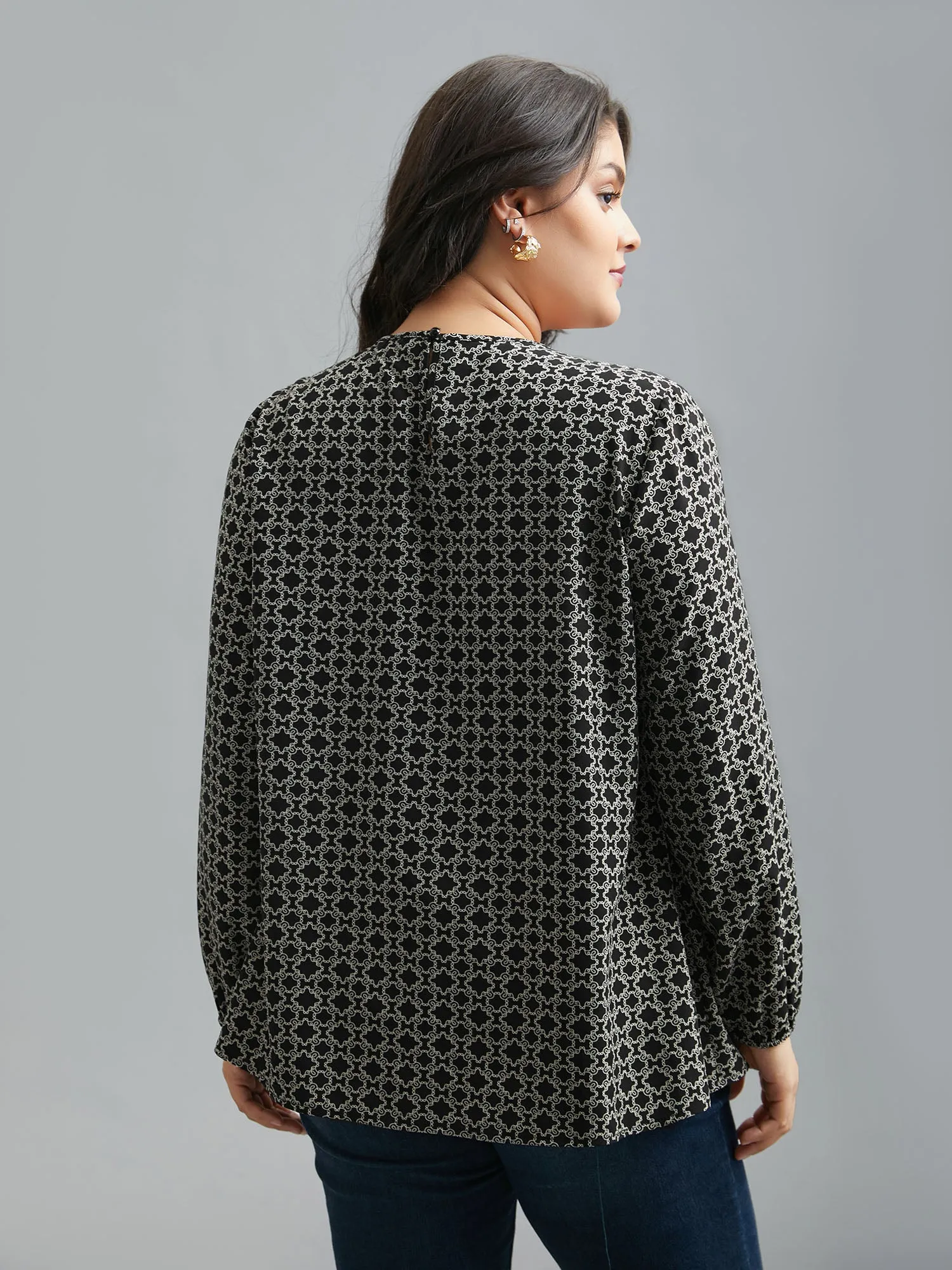Geometric Print Plicated Detail Keyhole Blouse sold by Bloomchic product image thumbnail 5