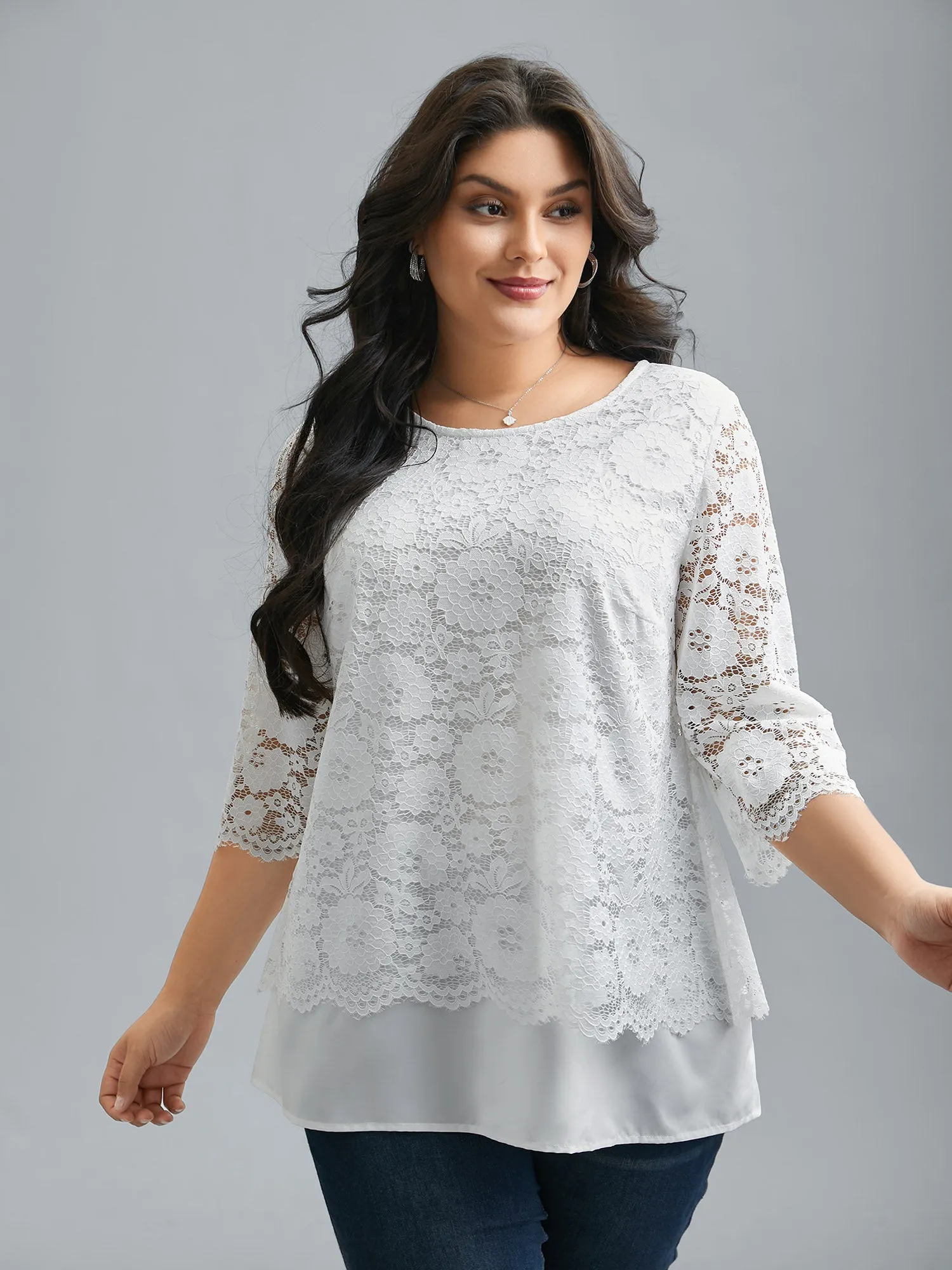 Layered Crochet Lace Semi-Sheer Blouse sold by Bloomchic product image thumbnail 3