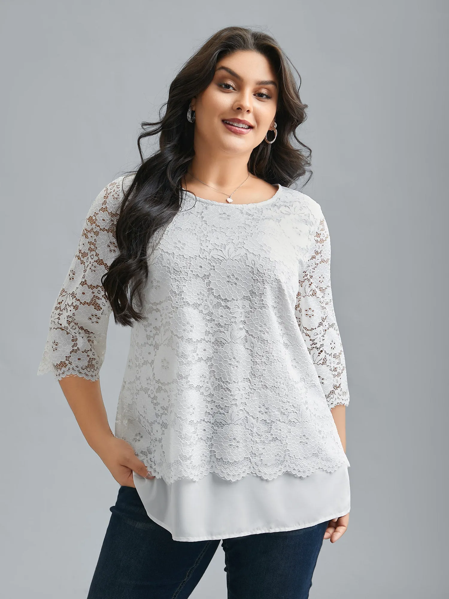 Layered Crochet Lace Semi-Sheer Blouse sold by Bloomchic