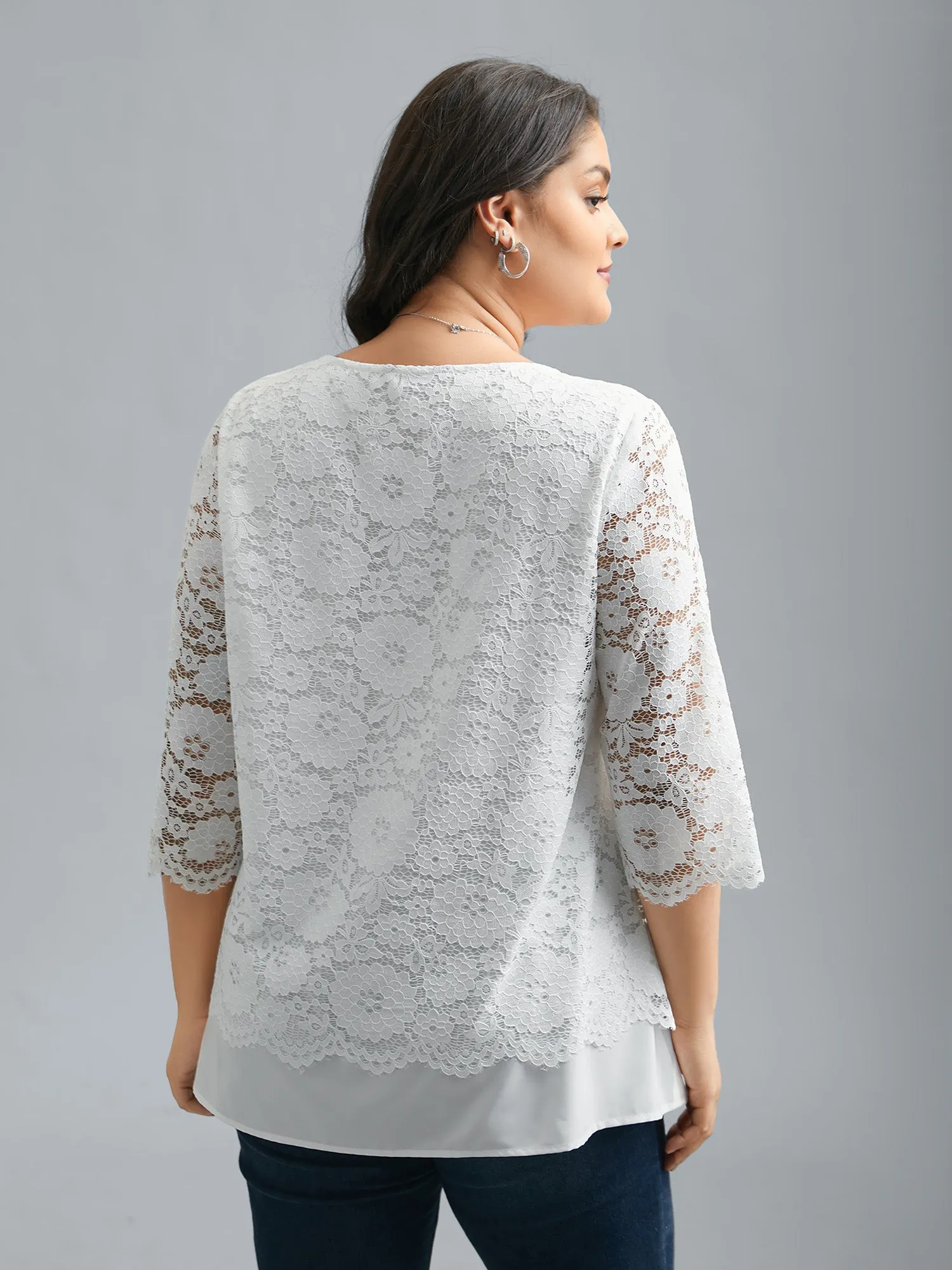 Layered Crochet Lace Semi-Sheer Blouse sold by Bloomchic product image thumbnail 4