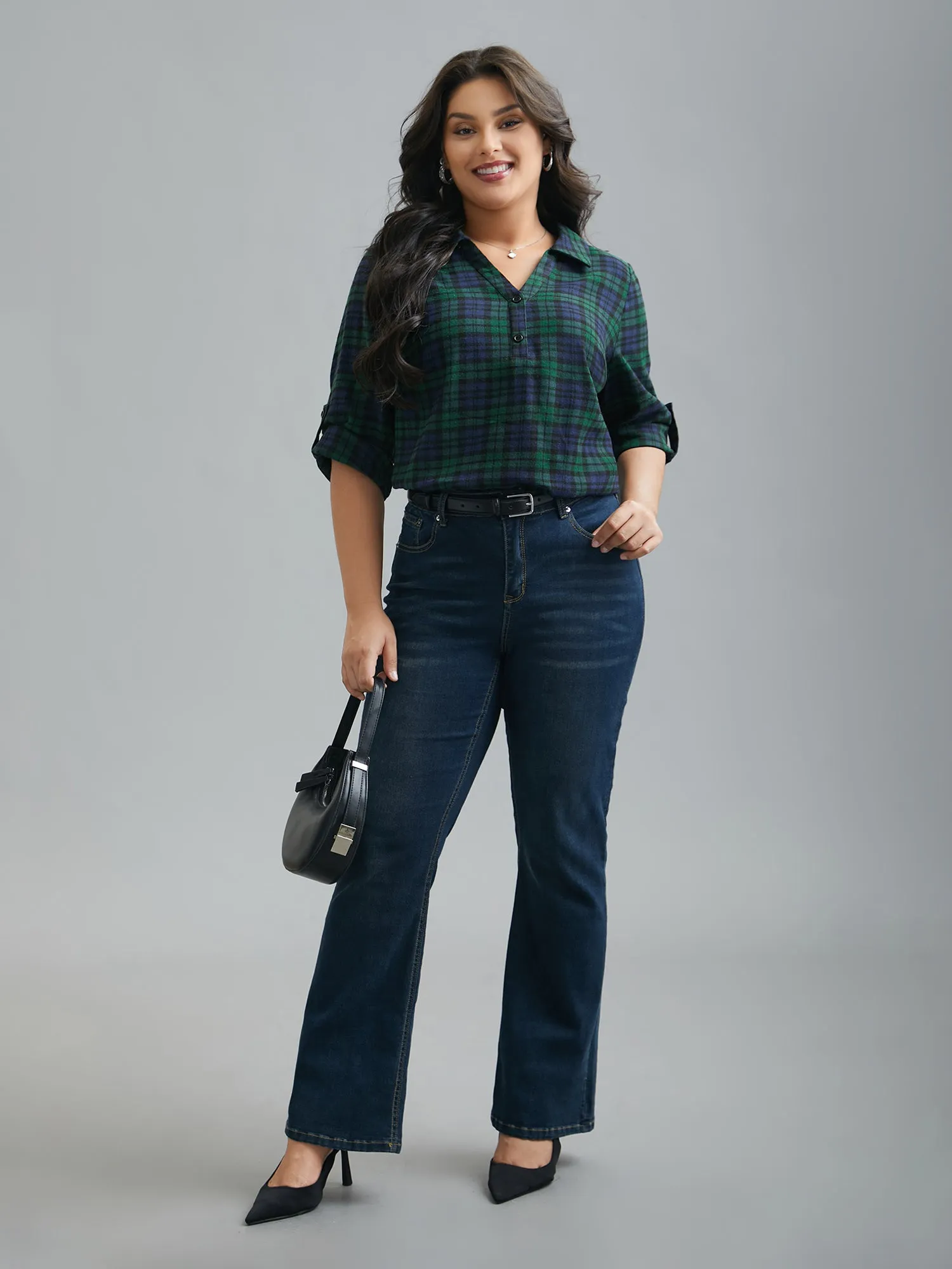 Plaid Print Tab Sleeve Blouse sold by Bloomchic product image thumbnail 2