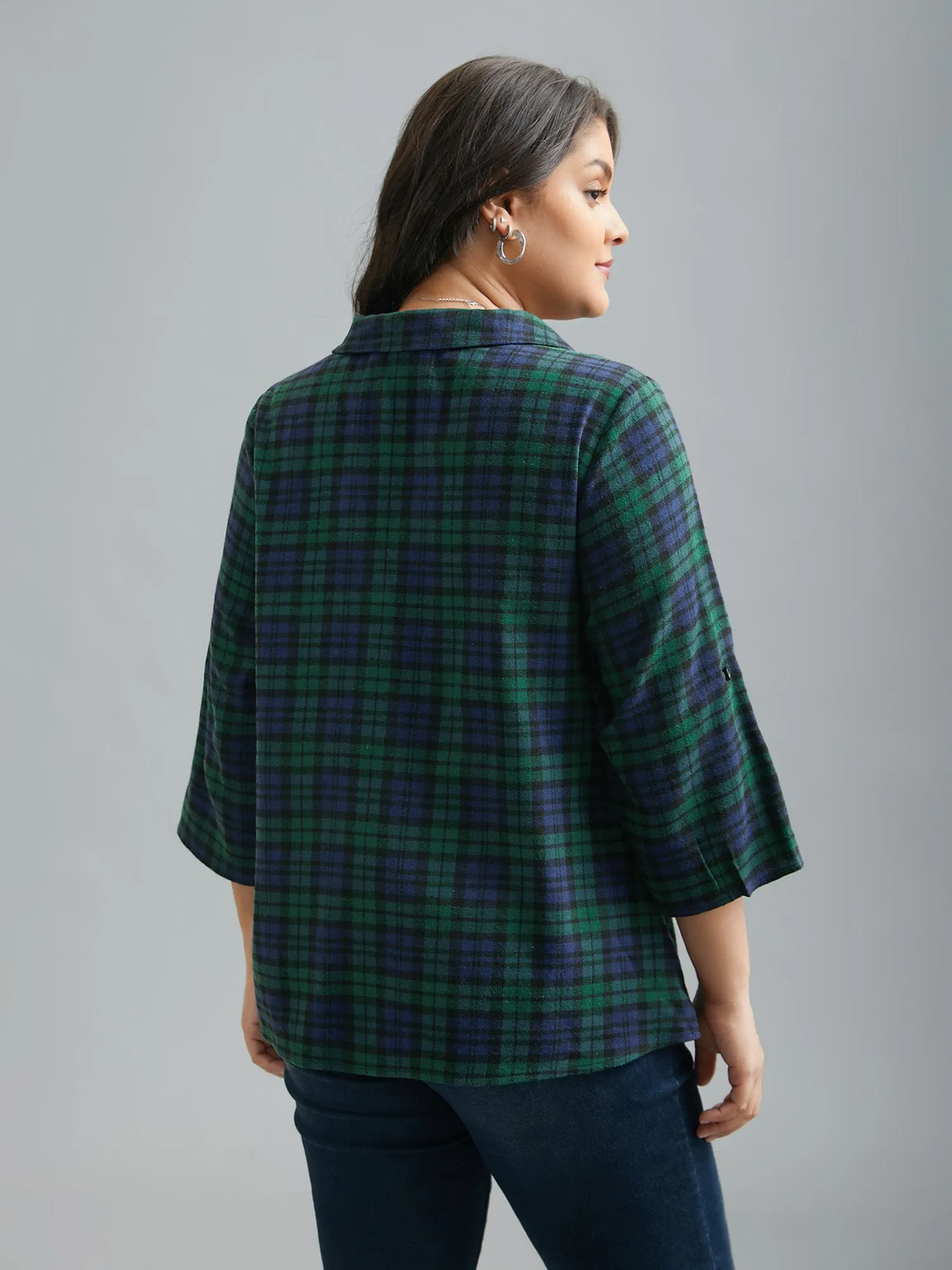 Plaid Print Tab Sleeve Blouse sold by Bloomchic product image thumbnail 5