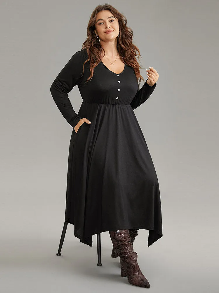 Supersoft Essentials Button Detail Hanky Hem Scoop Neck Dress sold by Bloomchic product image thumbnail 3