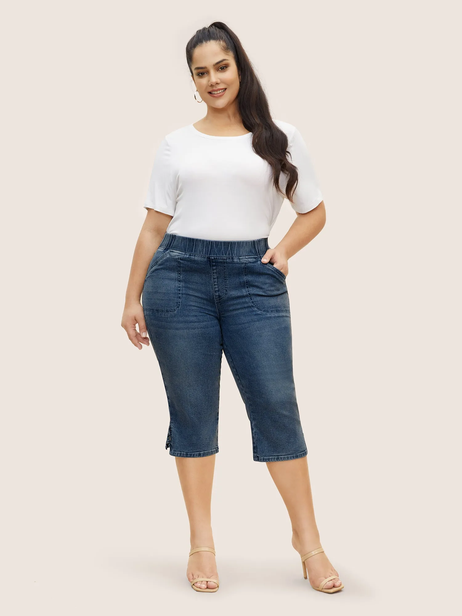 Vintage Elastic Waist Split Side Pull-on Jegging Jeans sold by Bloomchic product image thumbnail 3