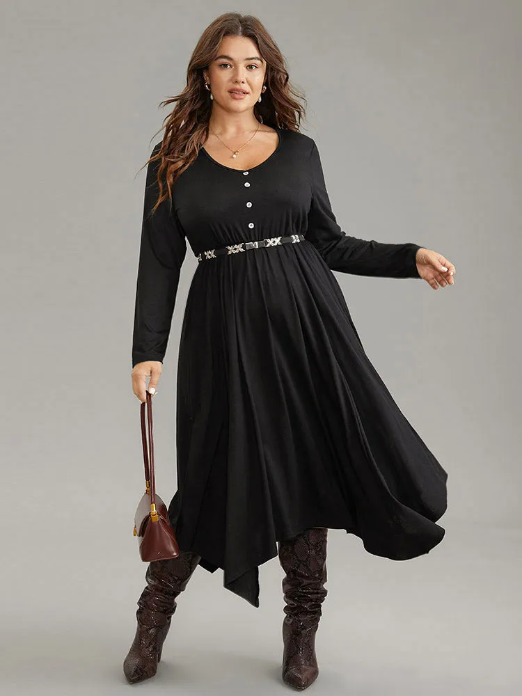 Supersoft Essentials Button Detail Hanky Hem Scoop Neck Dress sold by Bloomchic