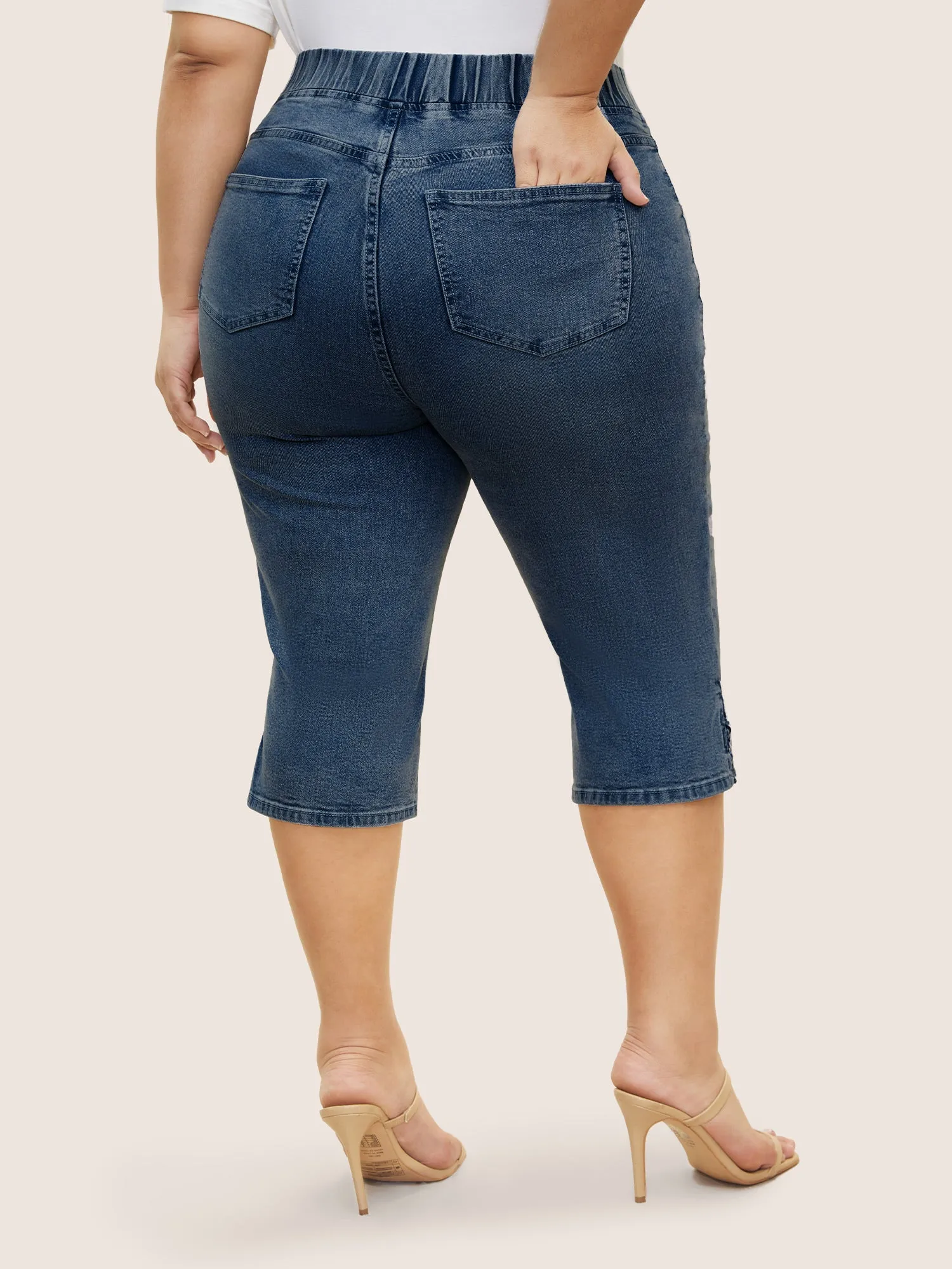 Vintage Elastic Waist Split Side Pull-on Jegging Jeans sold by Bloomchic product image thumbnail 2