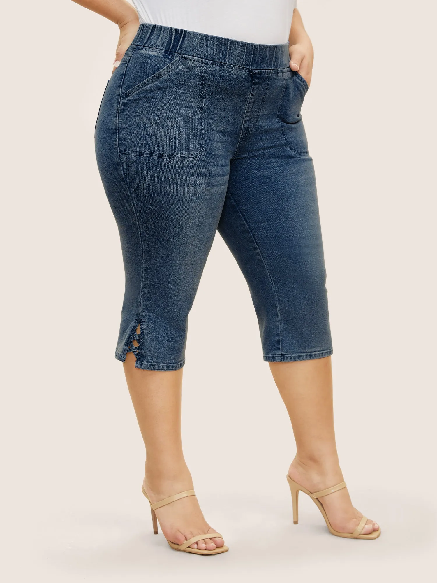 Vintage Elastic Waist Split Side Pull-on Jegging Jeans sold by Bloomchic