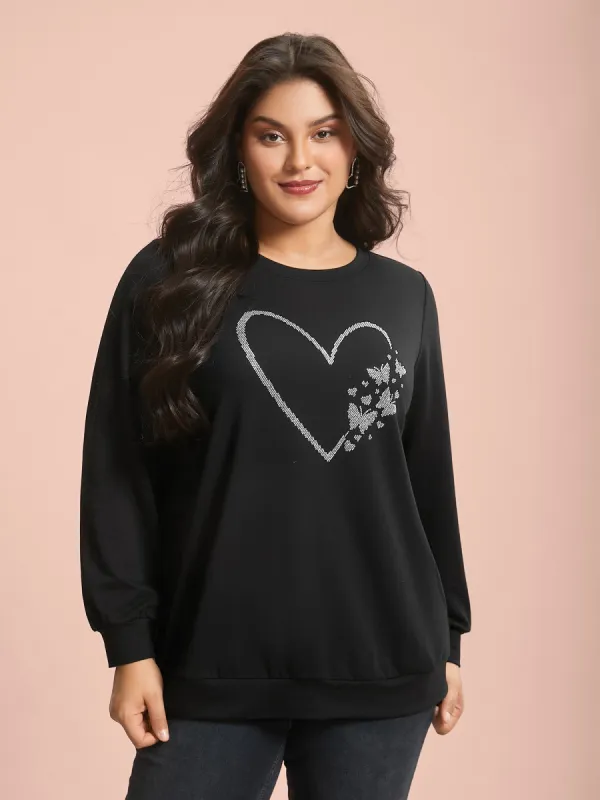 Love Rhinestone Shiny Stretchy Fitted Sweatshirt sold by Bloomchic