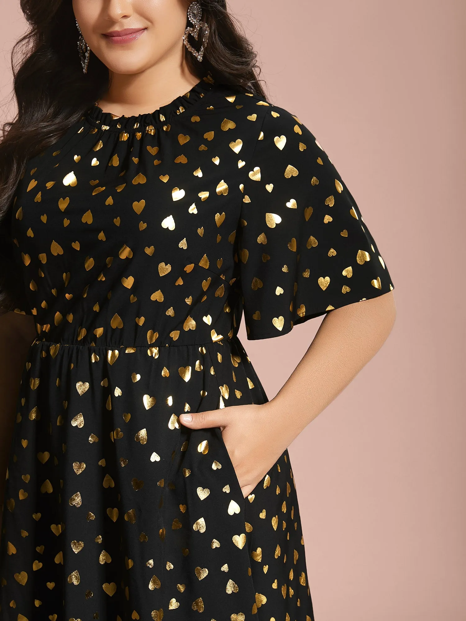 Glitter Heart Print Stretchy Waist Dress sold by Bloomchic product image thumbnail 5