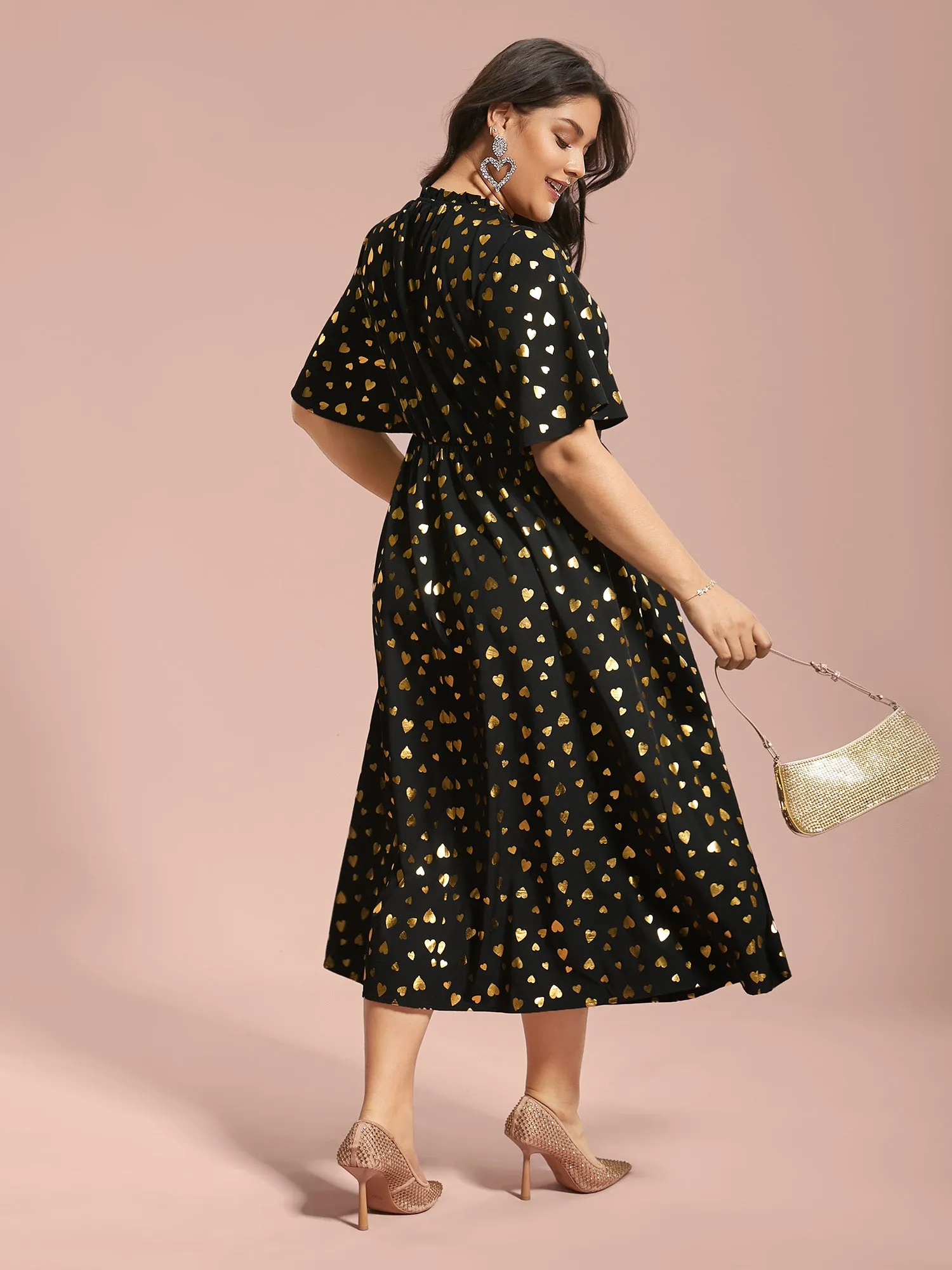 Glitter Heart Print Stretchy Waist Dress sold by Bloomchic product image thumbnail 4