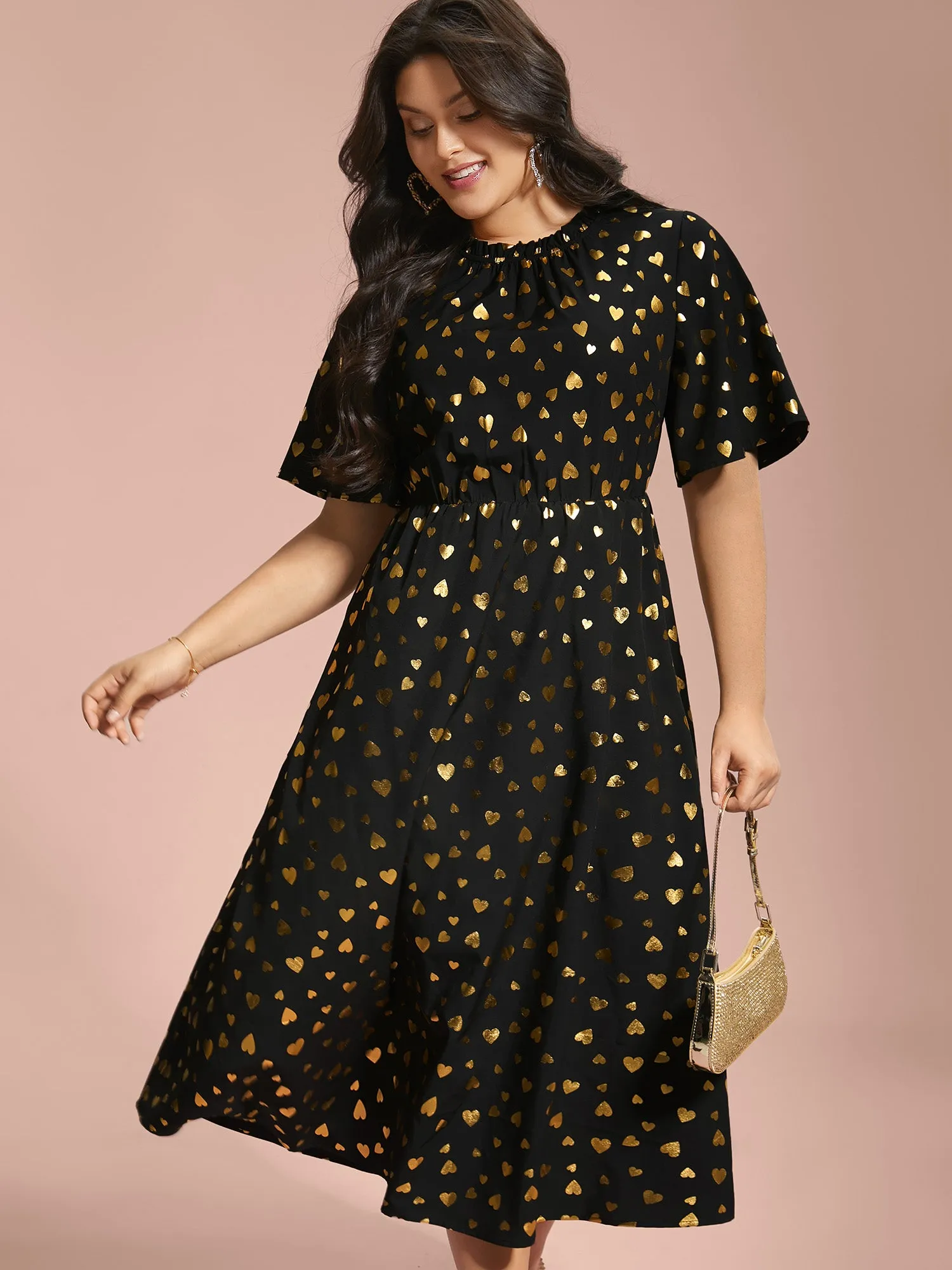 Glitter Heart Print Stretchy Waist Dress sold by Bloomchic product image thumbnail 3