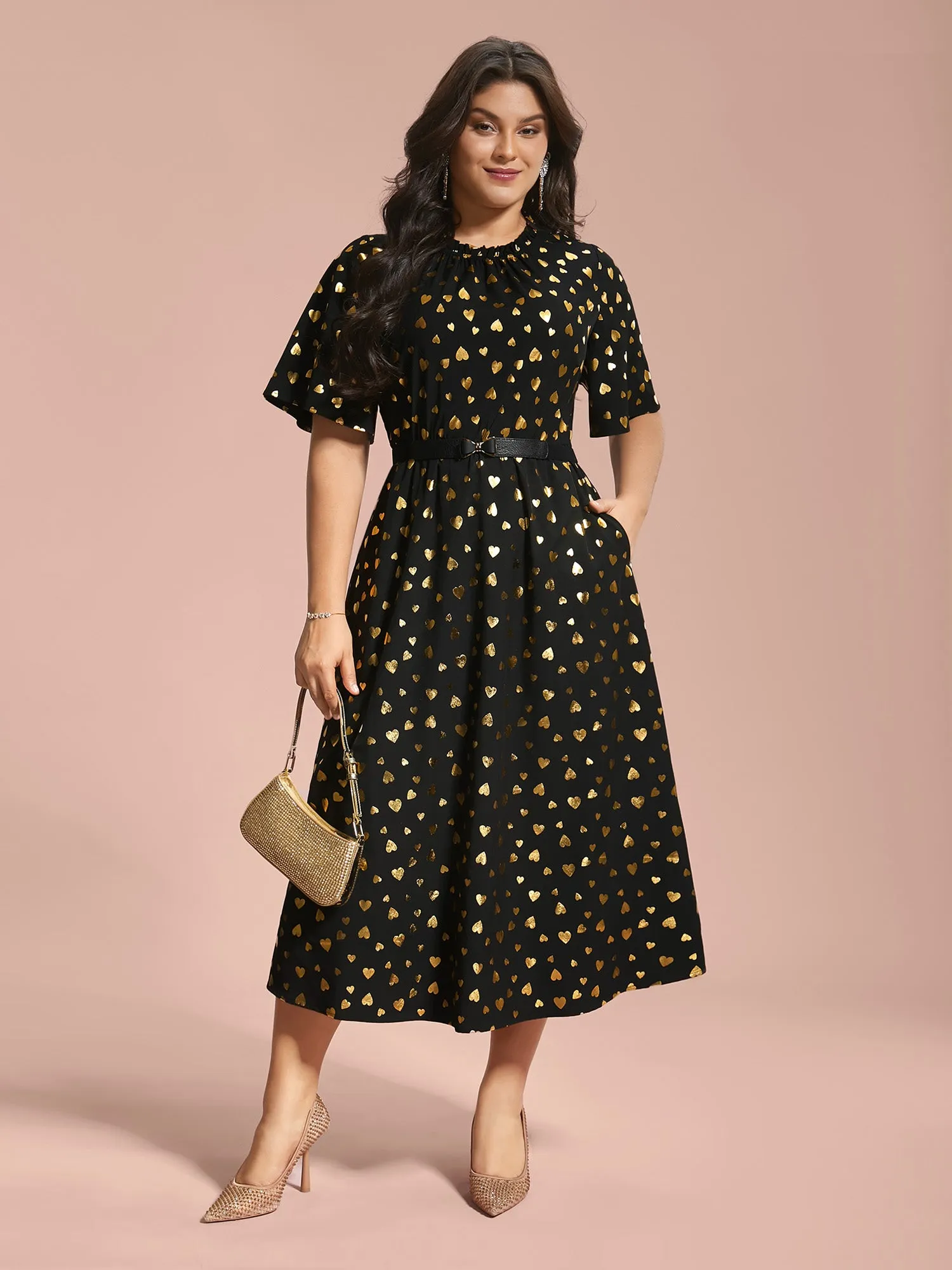 Glitter Heart Print Stretchy Waist Dress sold by Bloomchic product image thumbnail 2