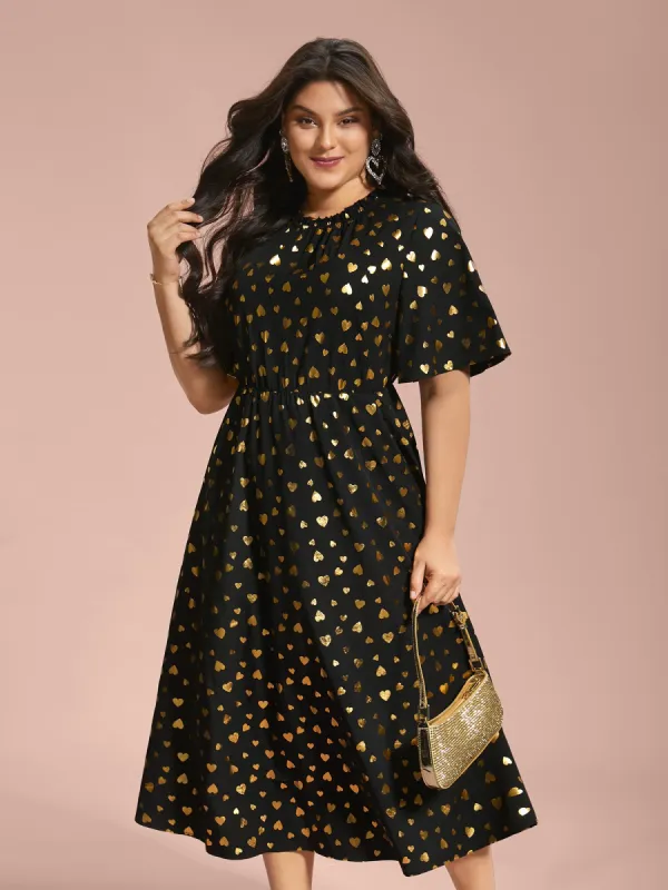 Glitter Heart Print Stretchy Waist Dress sold by Bloomchic