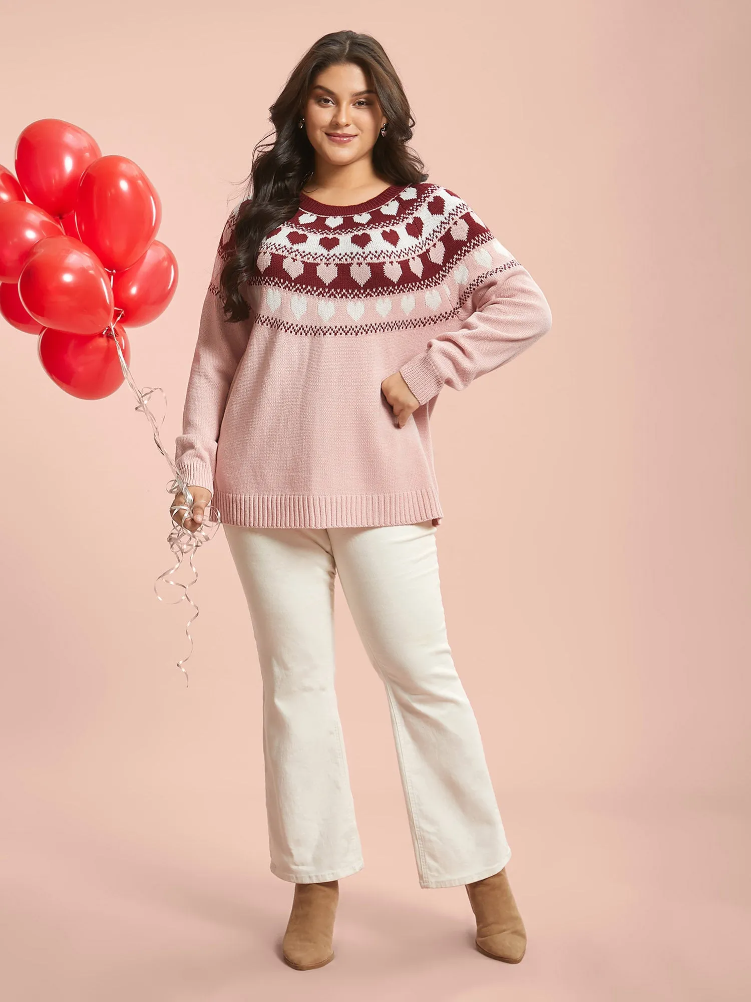 Round Neck Heart Jacquard Ribbed Pullover sold by Bloomchic product image thumbnail 4