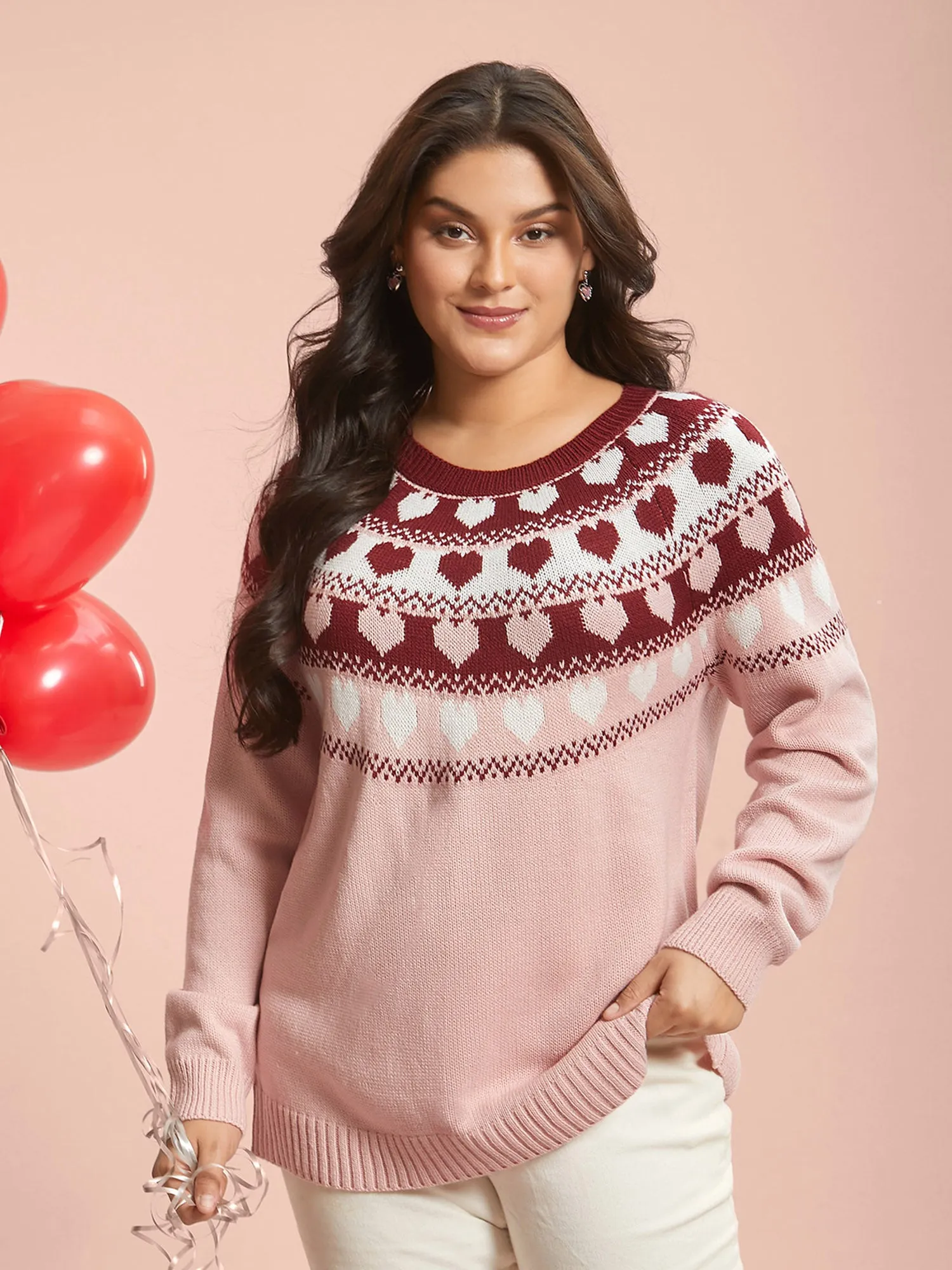 Round Neck Heart Jacquard Ribbed Pullover sold by Bloomchic product image thumbnail 3
