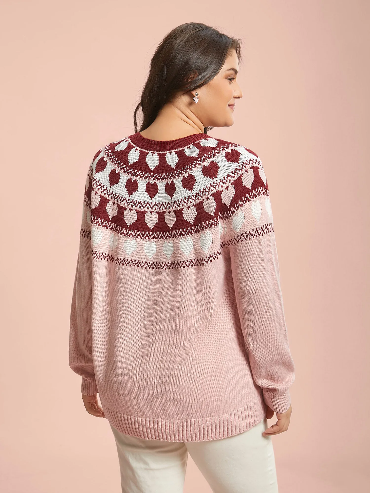 Round Neck Heart Jacquard Ribbed Pullover sold by Bloomchic product image thumbnail 2