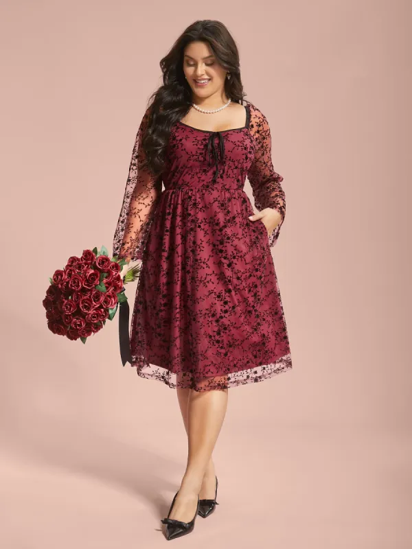 Floral Patchwork Mesh Neck-Tie Midi Dress sold by Bloomchic