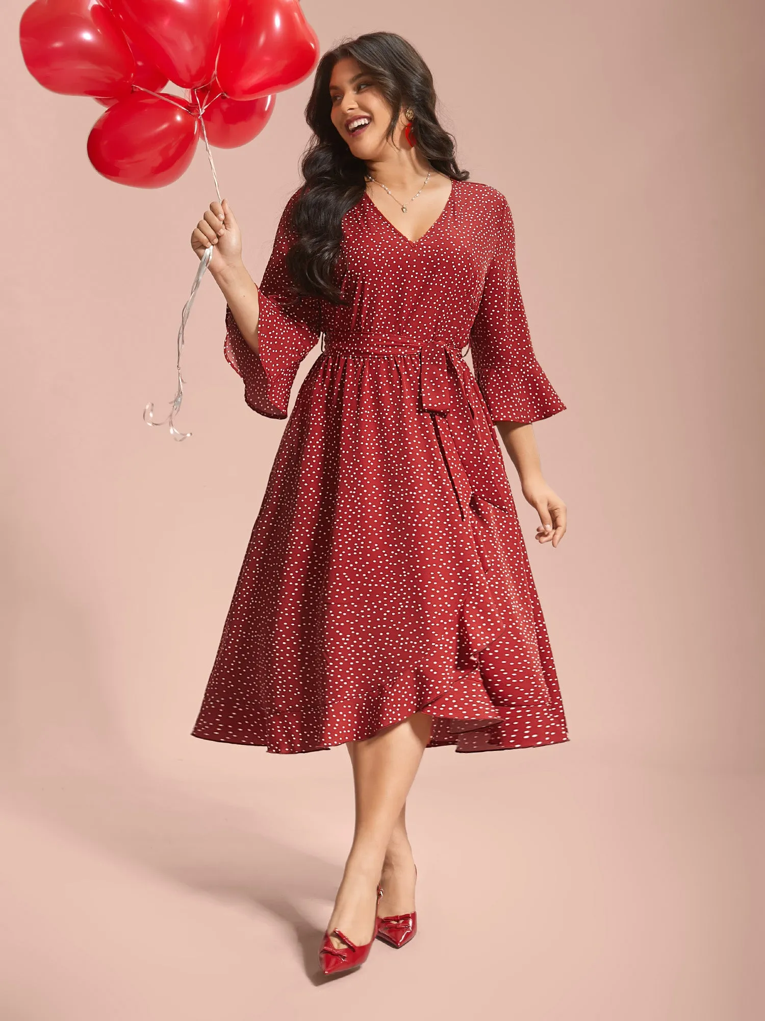 Polka Dots Waist-Tie Ruffled Midi Dress sold by Bloomchic