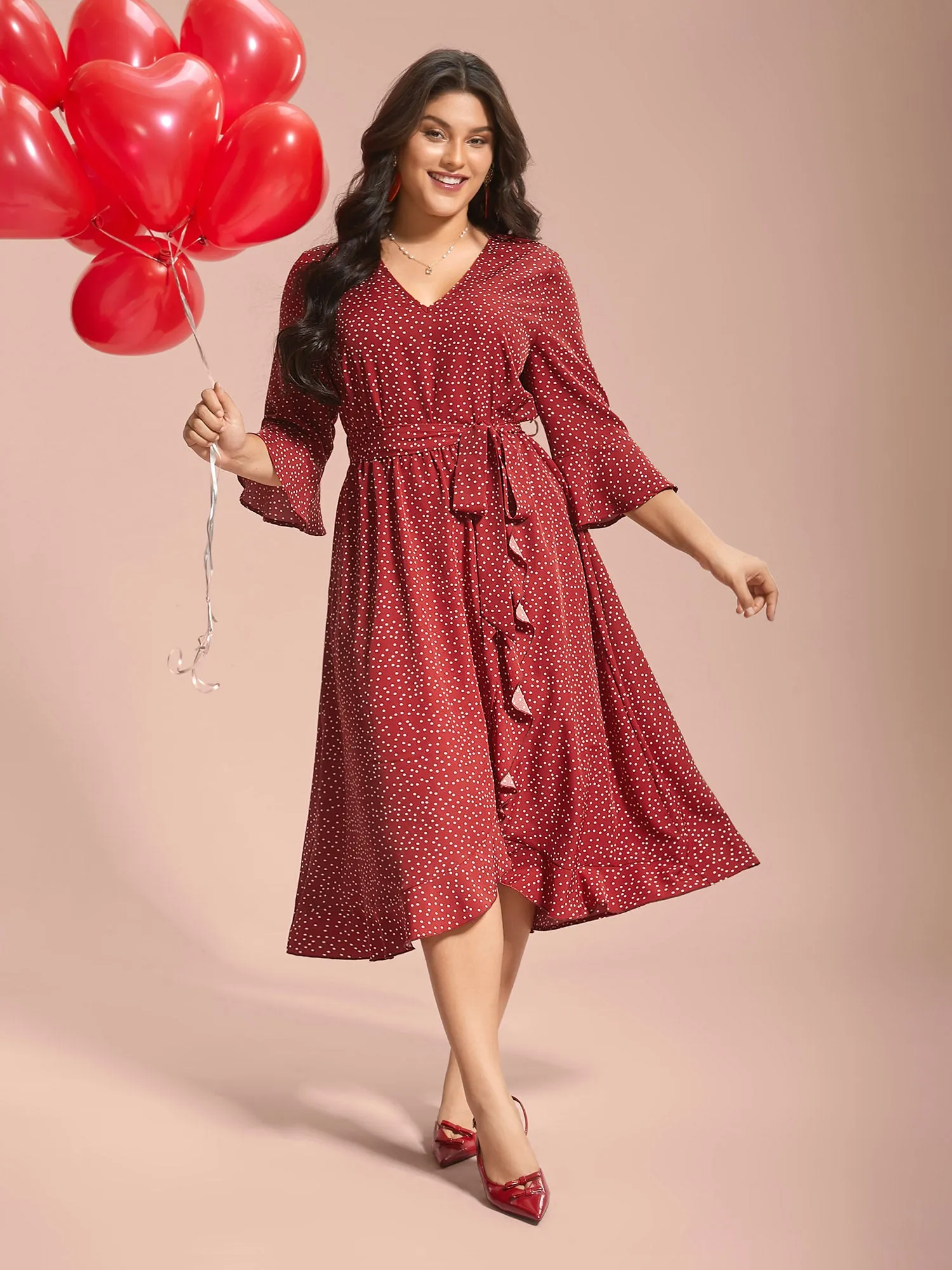 Polka Dots Waist-Tie Ruffled Midi Dress sold by Bloomchic product image thumbnail 2